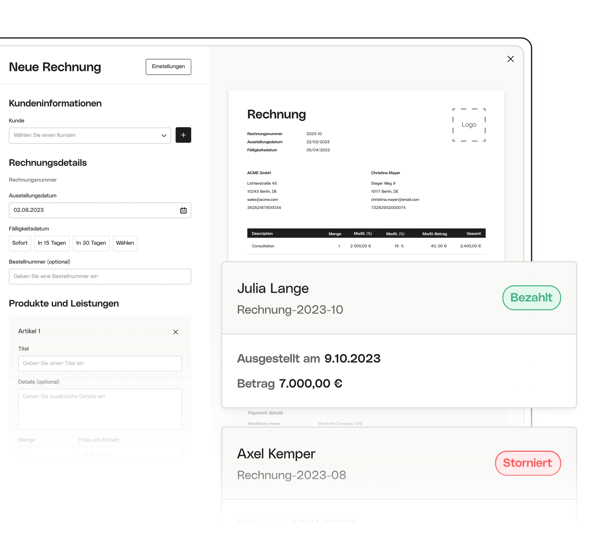 Weißer UI-Thema-Highlight-Invoicing-Desktop