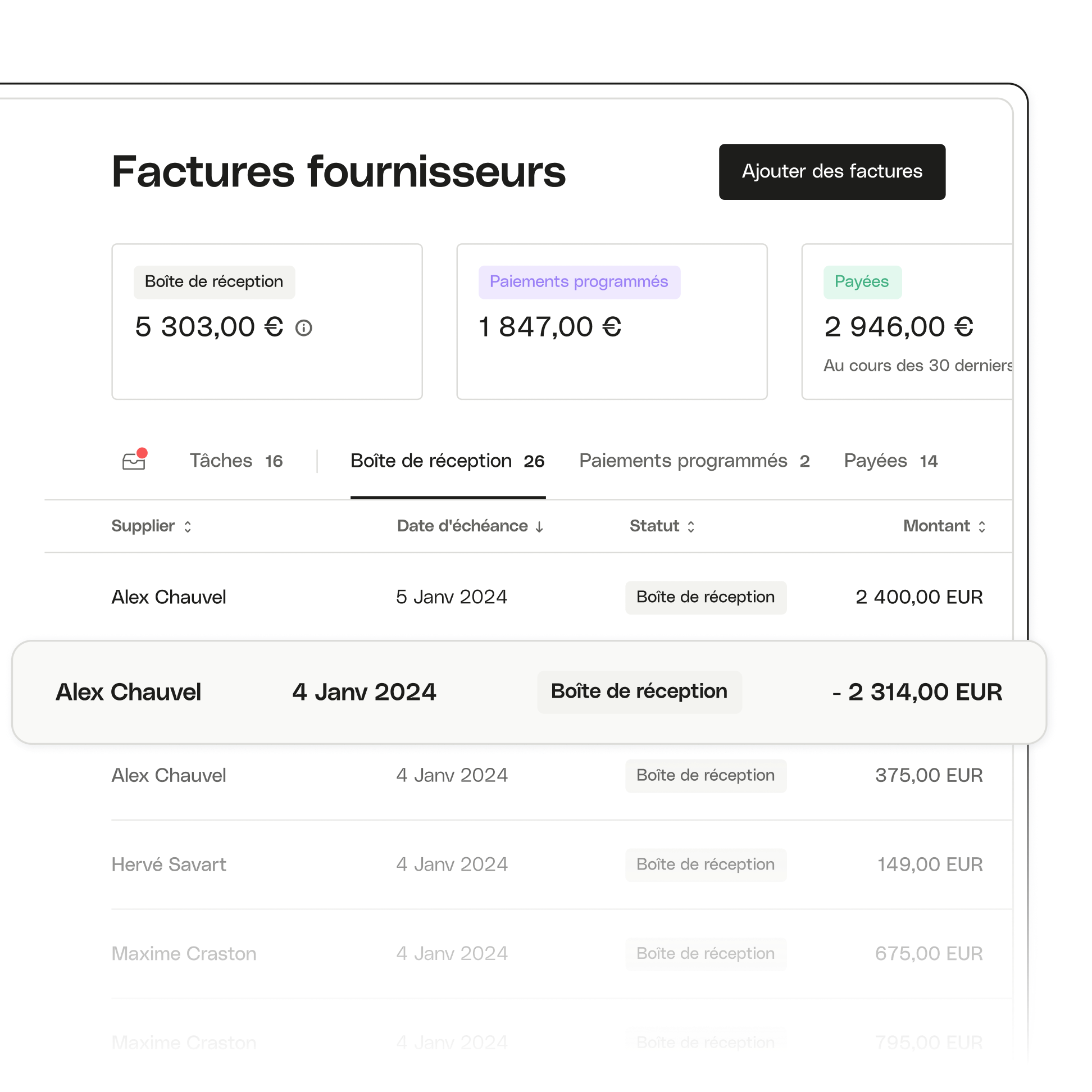 White Ui Sujet Avancé Facturation Fournisseur