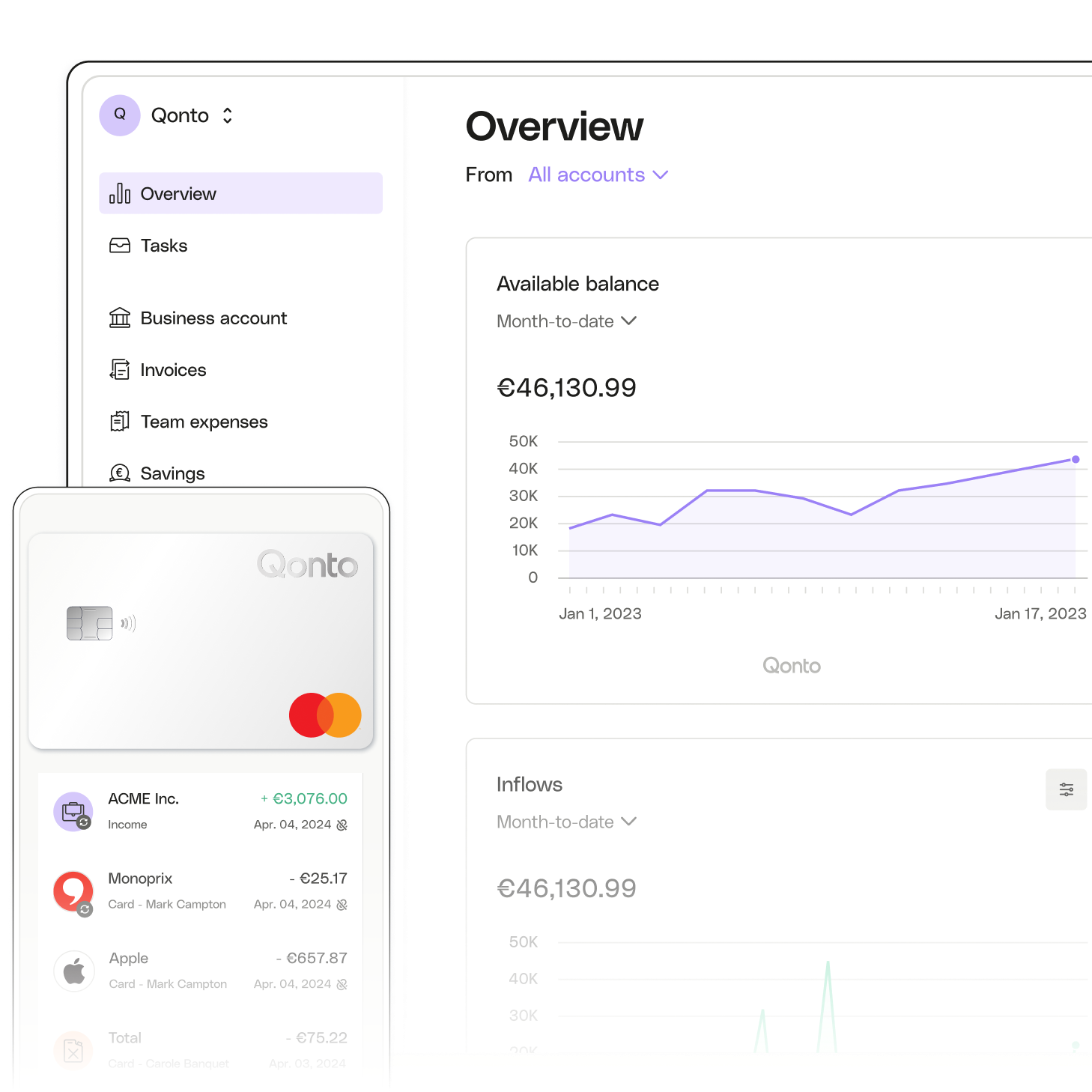 White Ui Topic Advanced Team expenses Transactions OneCard