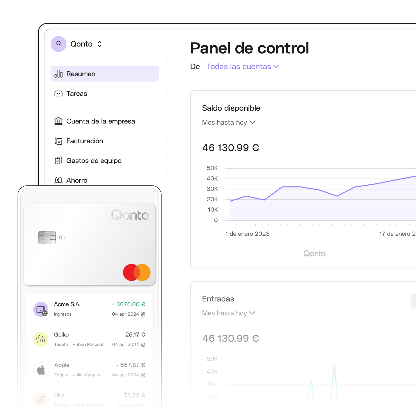 Tema de interfaz de usuario Avanzado Gastos del equipo Transacciones OneCard