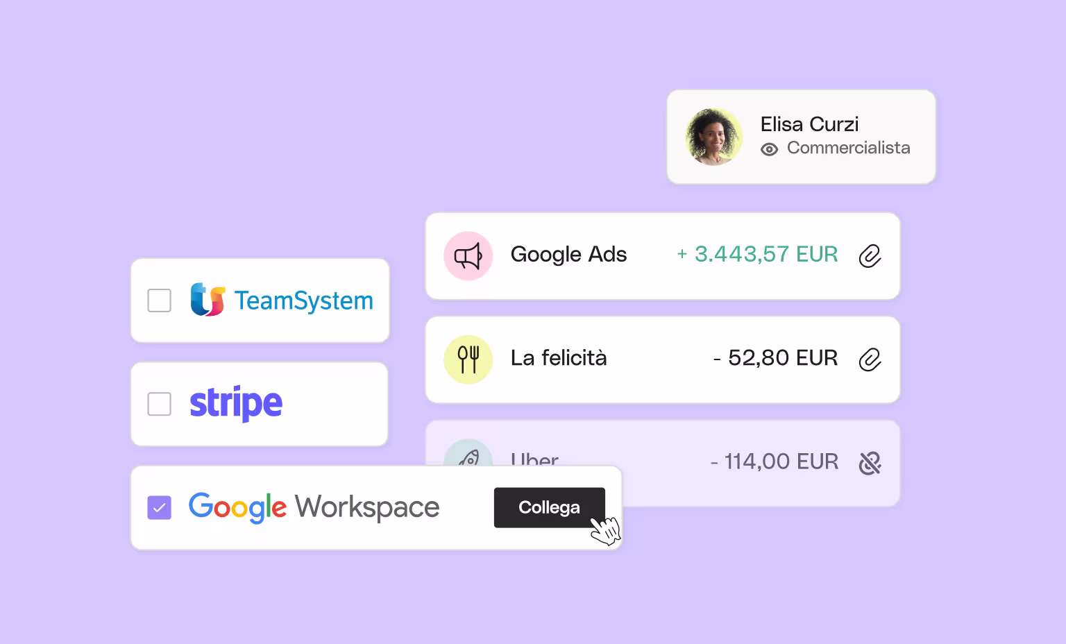 Interfaccia utente WEB IT Plum Cards Bento Headline Accountant Access Connect