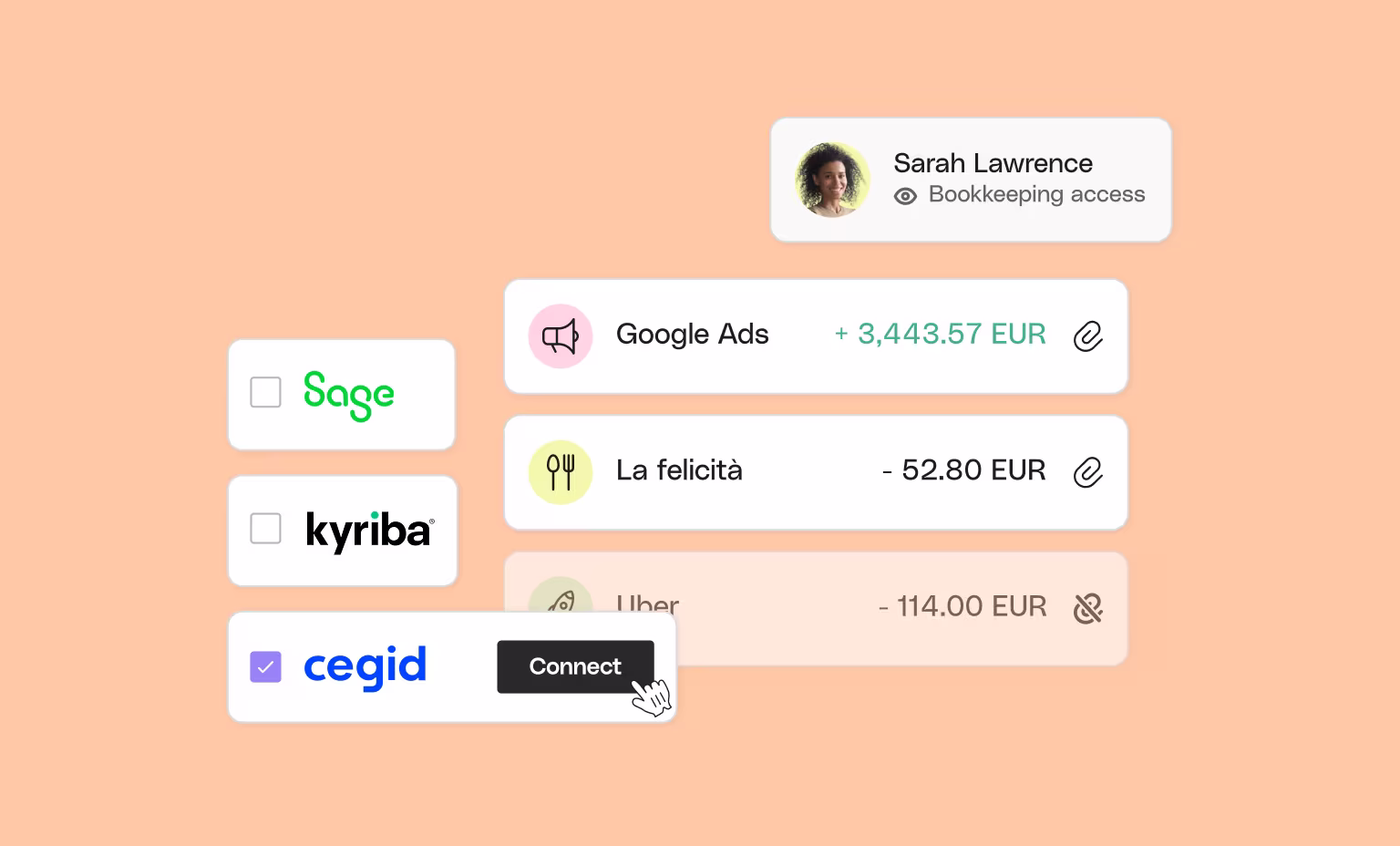 WEB UI Peach Cards Bento Headline Accountant Access Connect