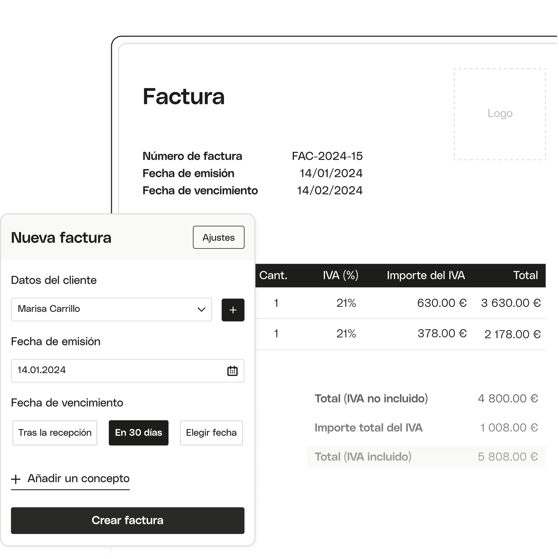 Mint Ui Tema destacado Avanzado Crear factura