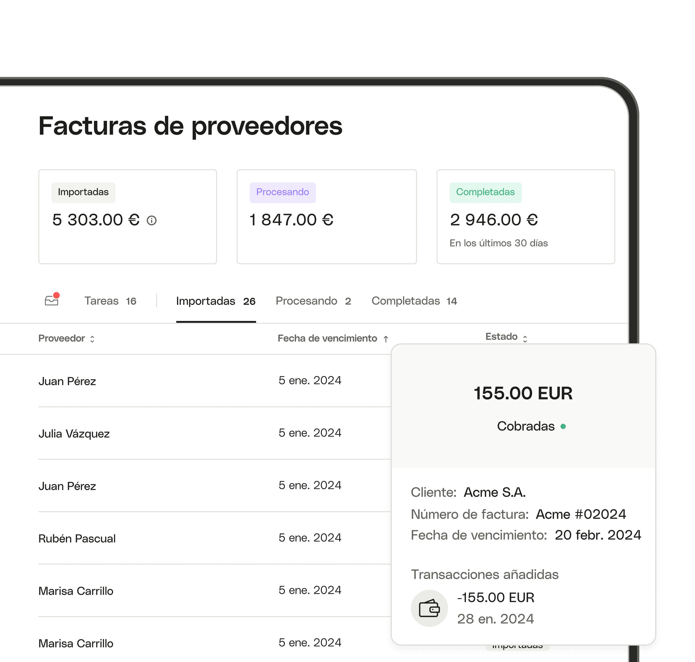 Peach Ui Tema destacado Facturas de importación avanzada