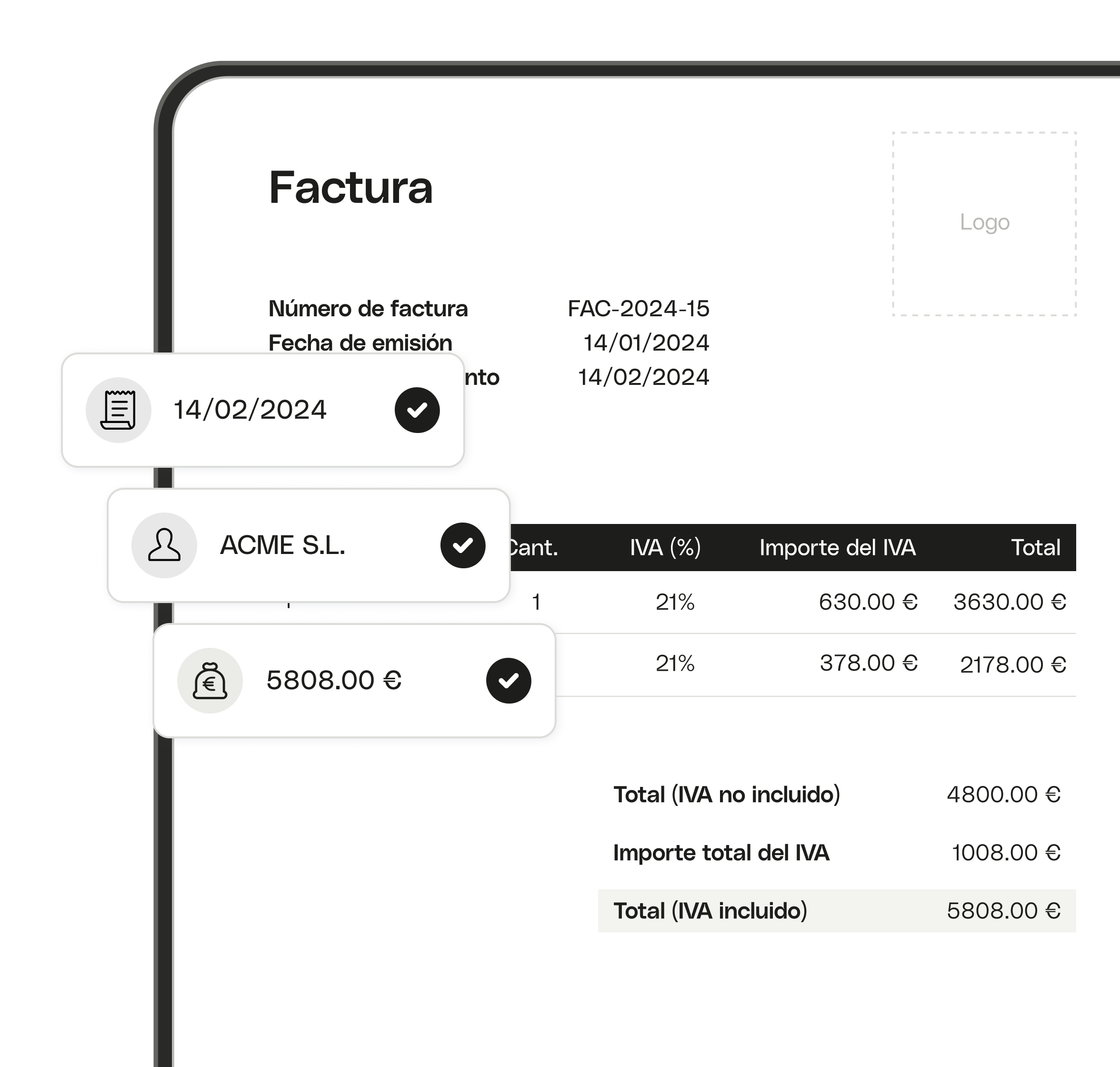 Tema destacado de la interfaz web: Facturas Bento, Reconocimiento óptico OCR