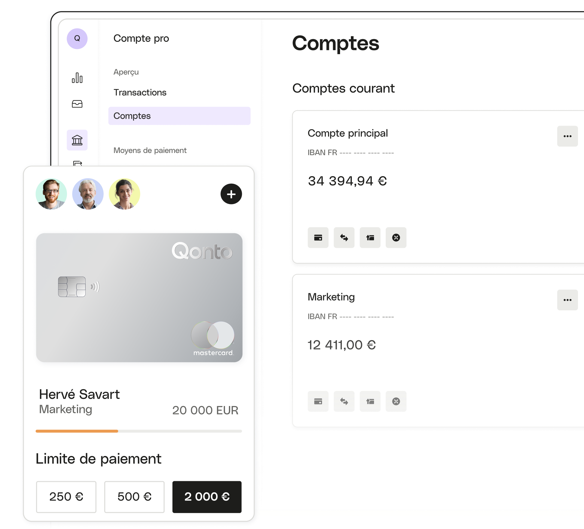White UI TopicHighlight Dépenses d'équipe Carte multi-comptes Plus
