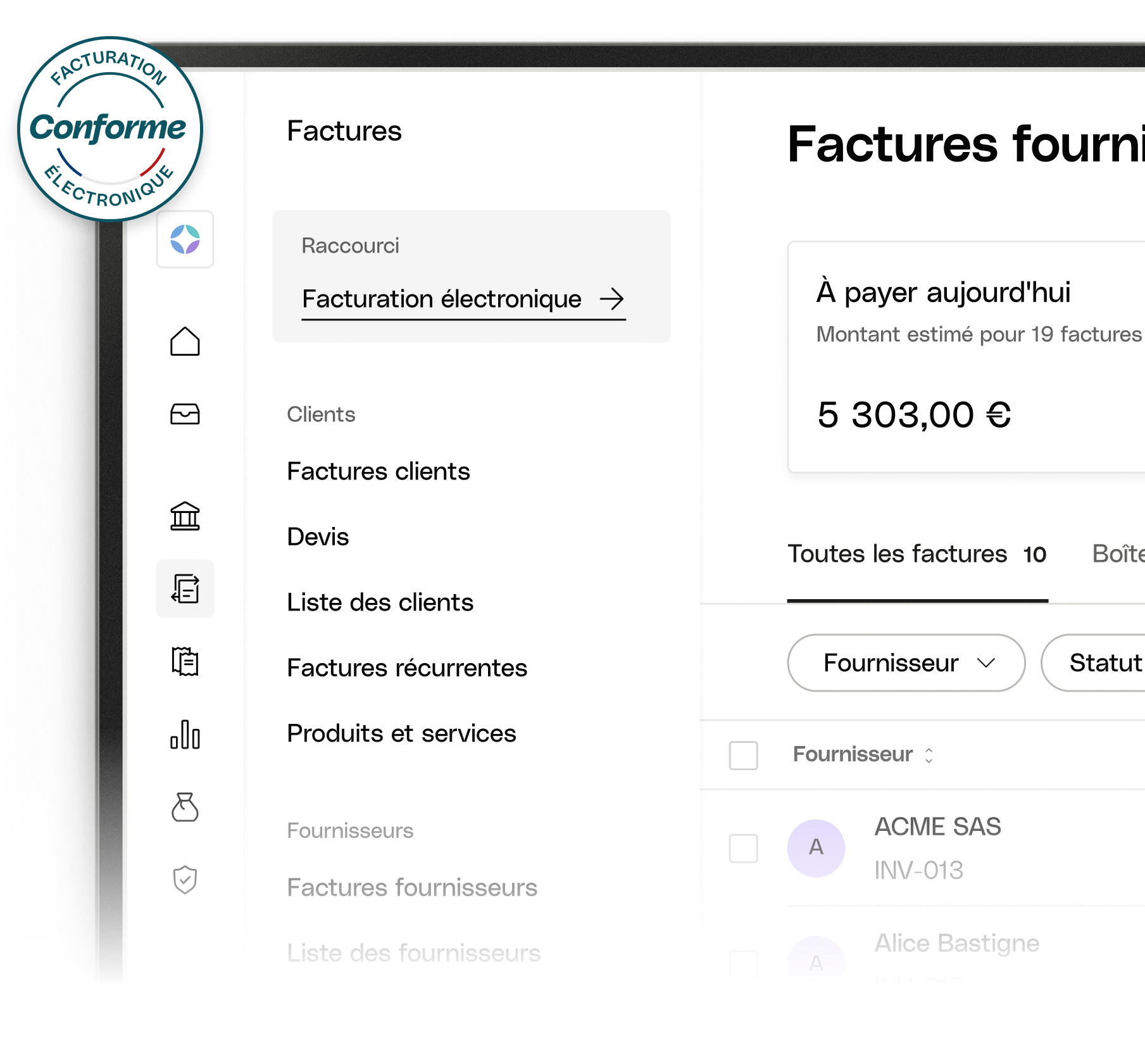Factures des fournisseurs de la maquette de l'interface utilisateur