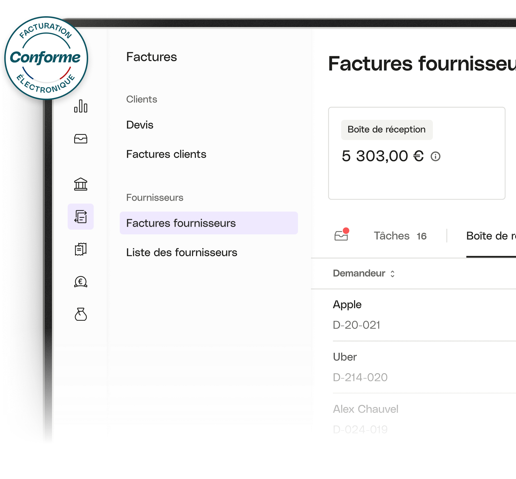 Factures des fournisseurs de la maquette de l'interface utilisateur