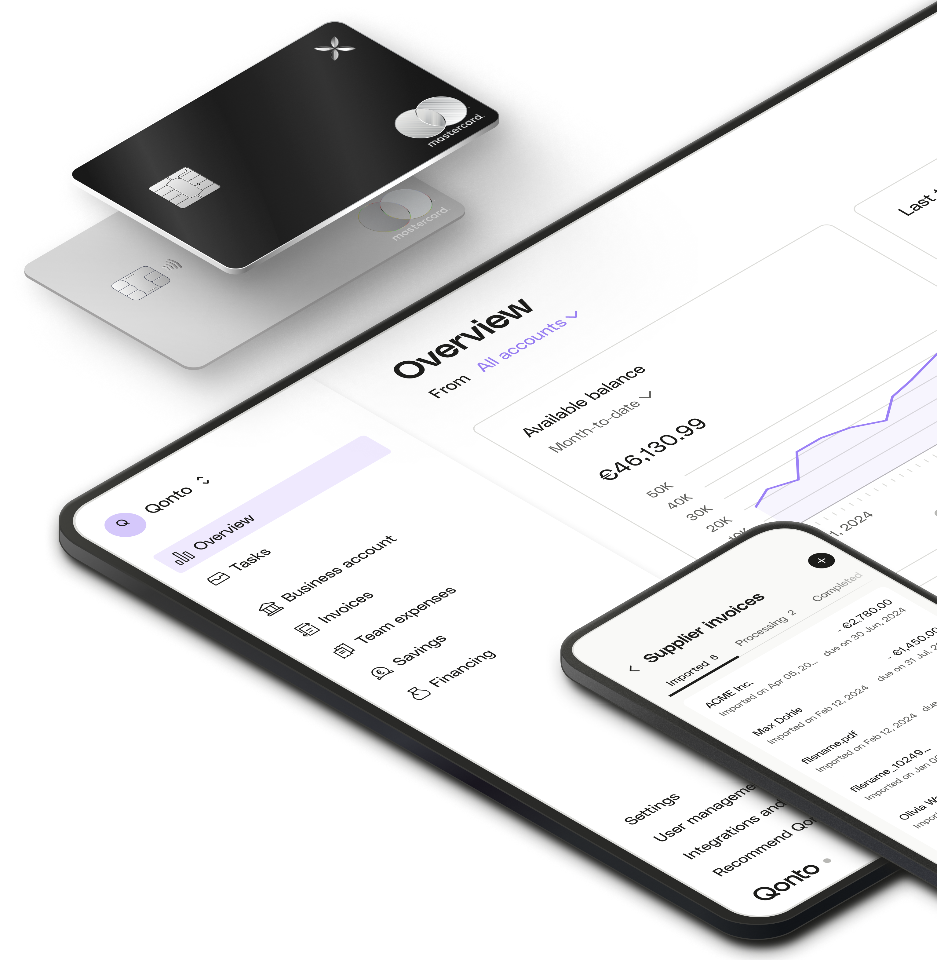 Purple UI Hero XCard PlusCard Dashboard Supplier Invoices Mobile Composition