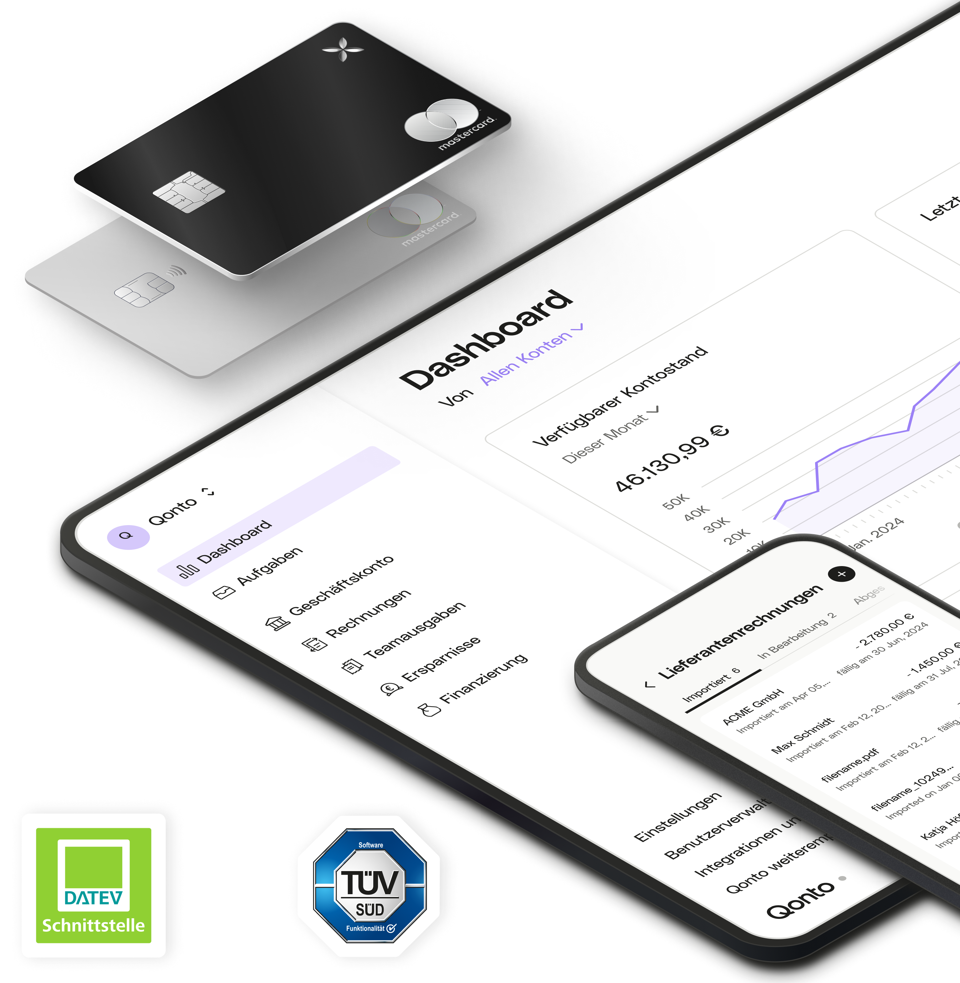 Purple UI Hero XCard PlusCard Dashboard Lieferantenrechnungen Mobile Komposition