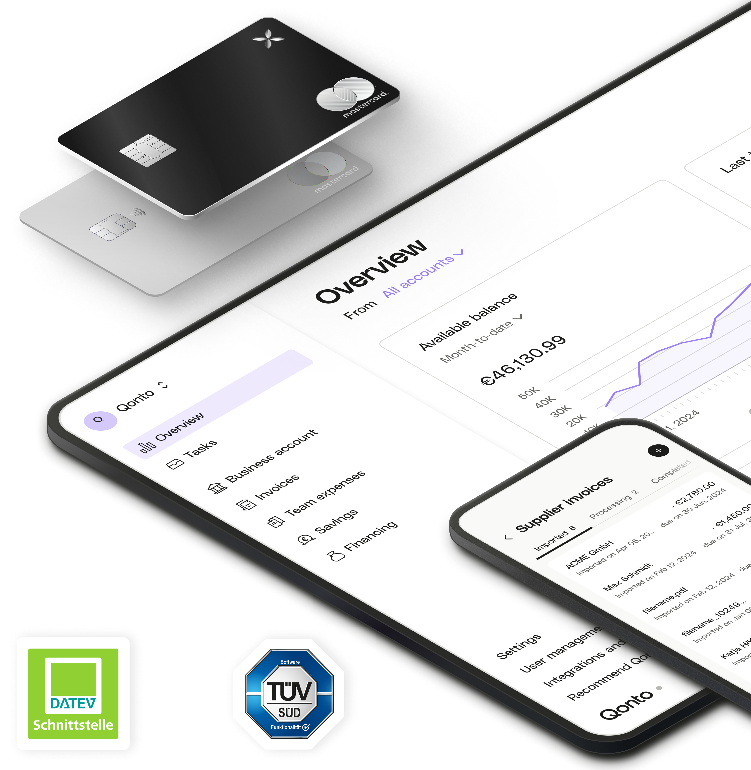 Purple UI Hero XCard PlusCard Dashboard Supplier Invoices Mobile Composition