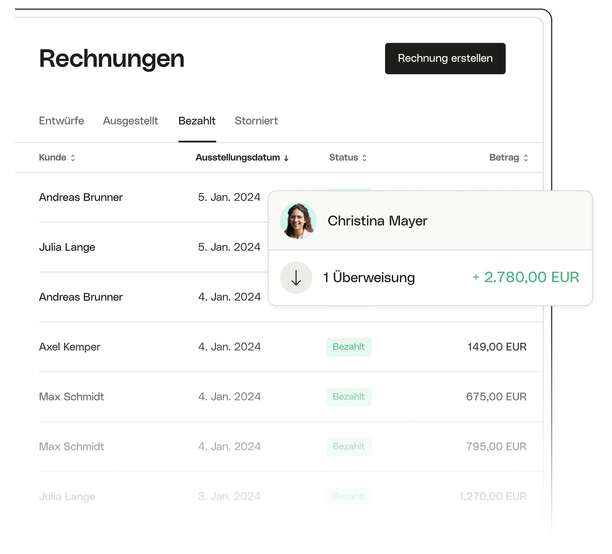 Weißes Ui-Thema, Hervorhebung von Rechnungszahlungen