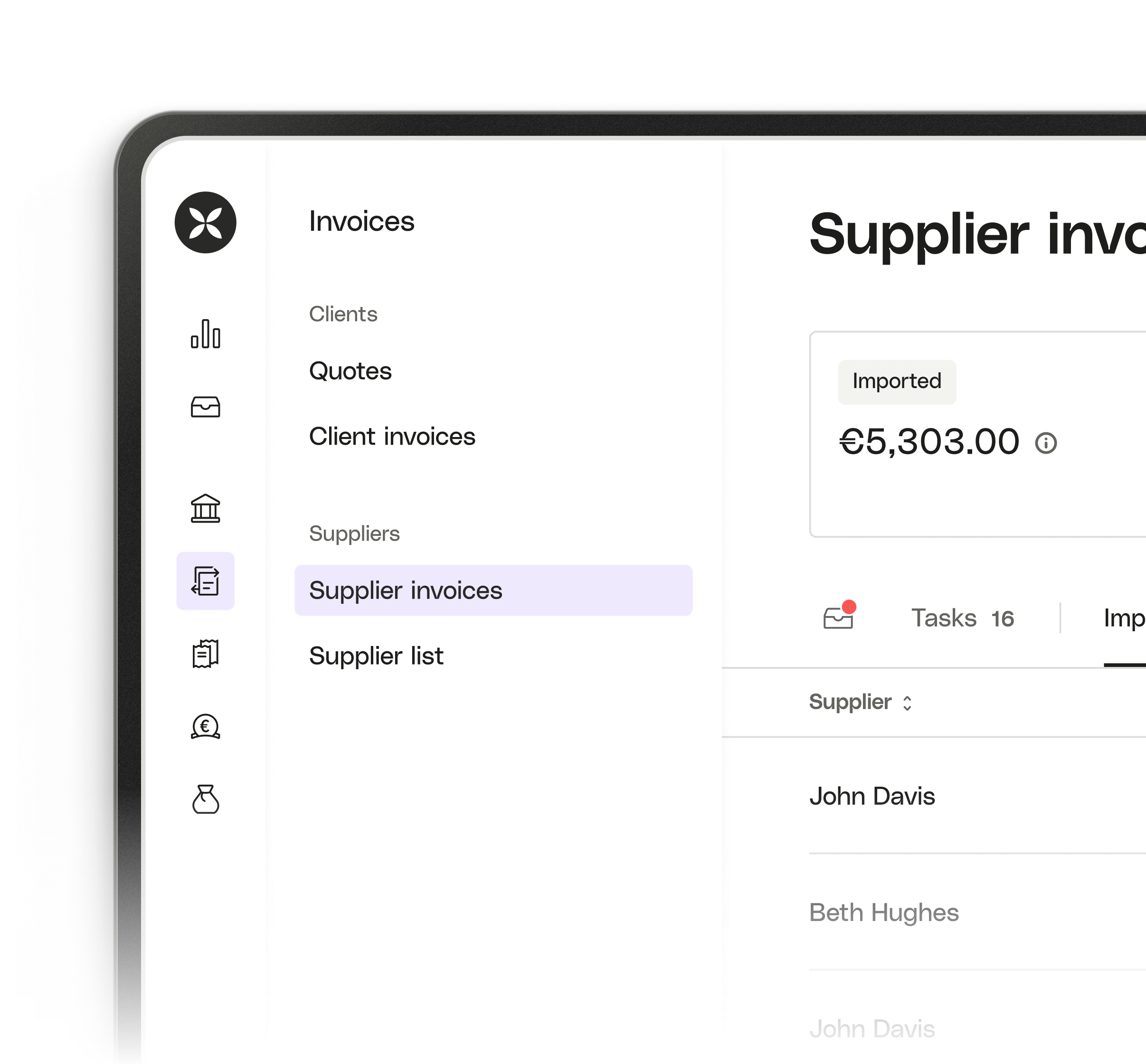 UI Mockup Hero Supplier Invoices