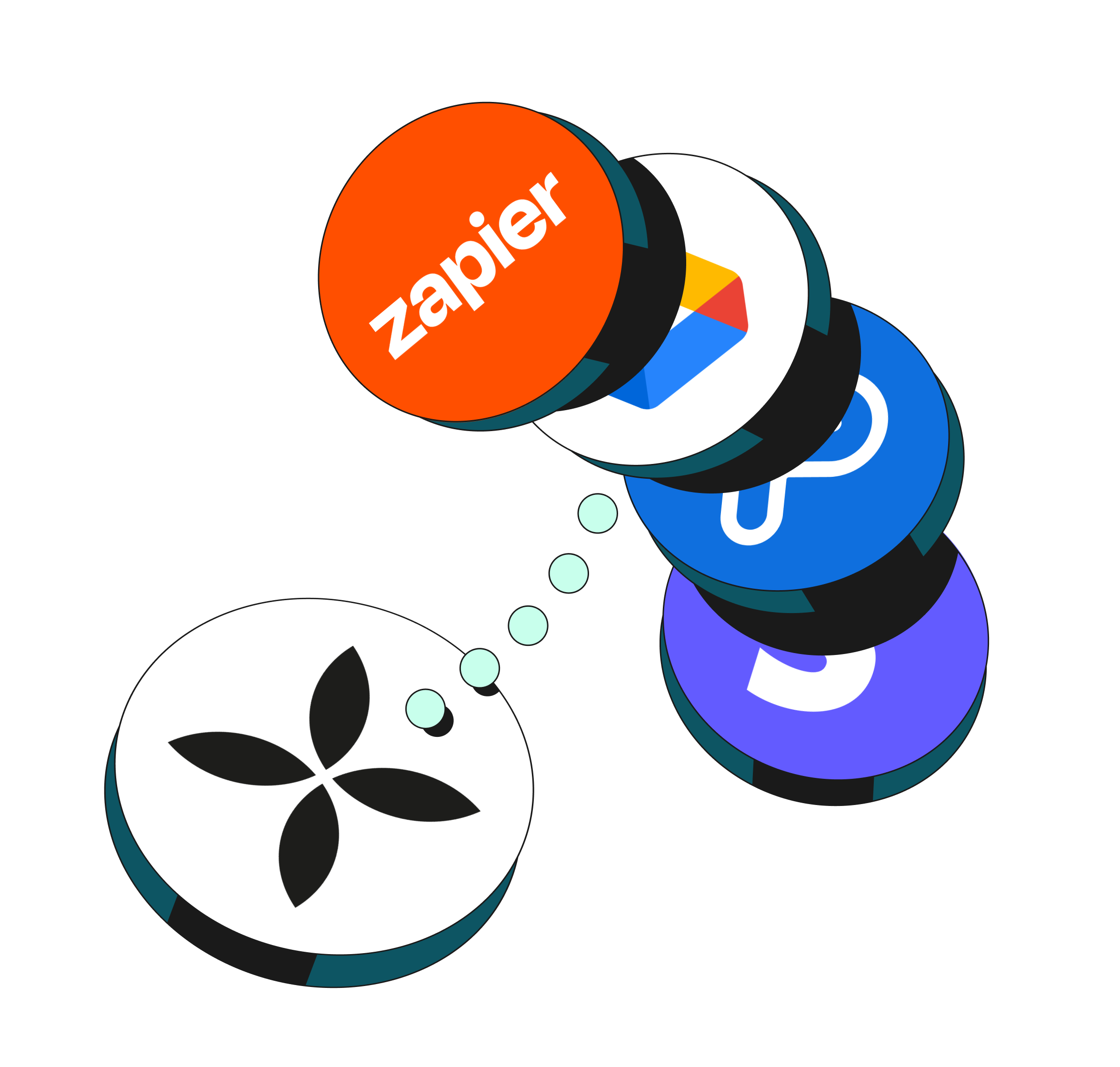 WEB Flow Mint Hero Tema destacado Integraciones de Bento Zapier GoogleDrive Payfit Stripe