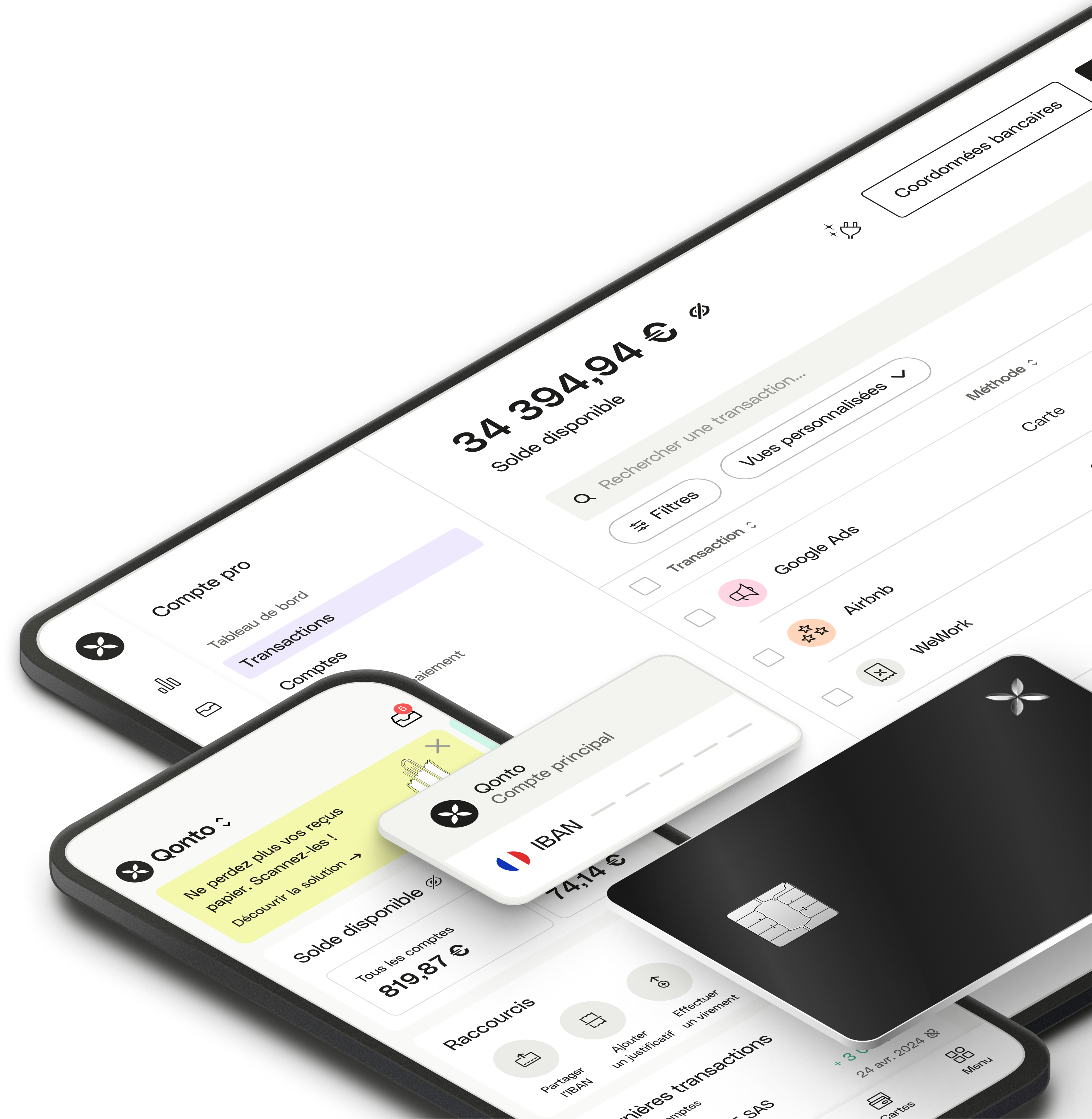 Ui Mockup Hero Mobile Childpage Compte professionnel XCard Iban HomeApp Historique