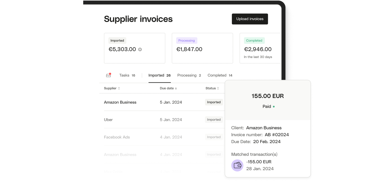 Detail view of imported supplier invoices.