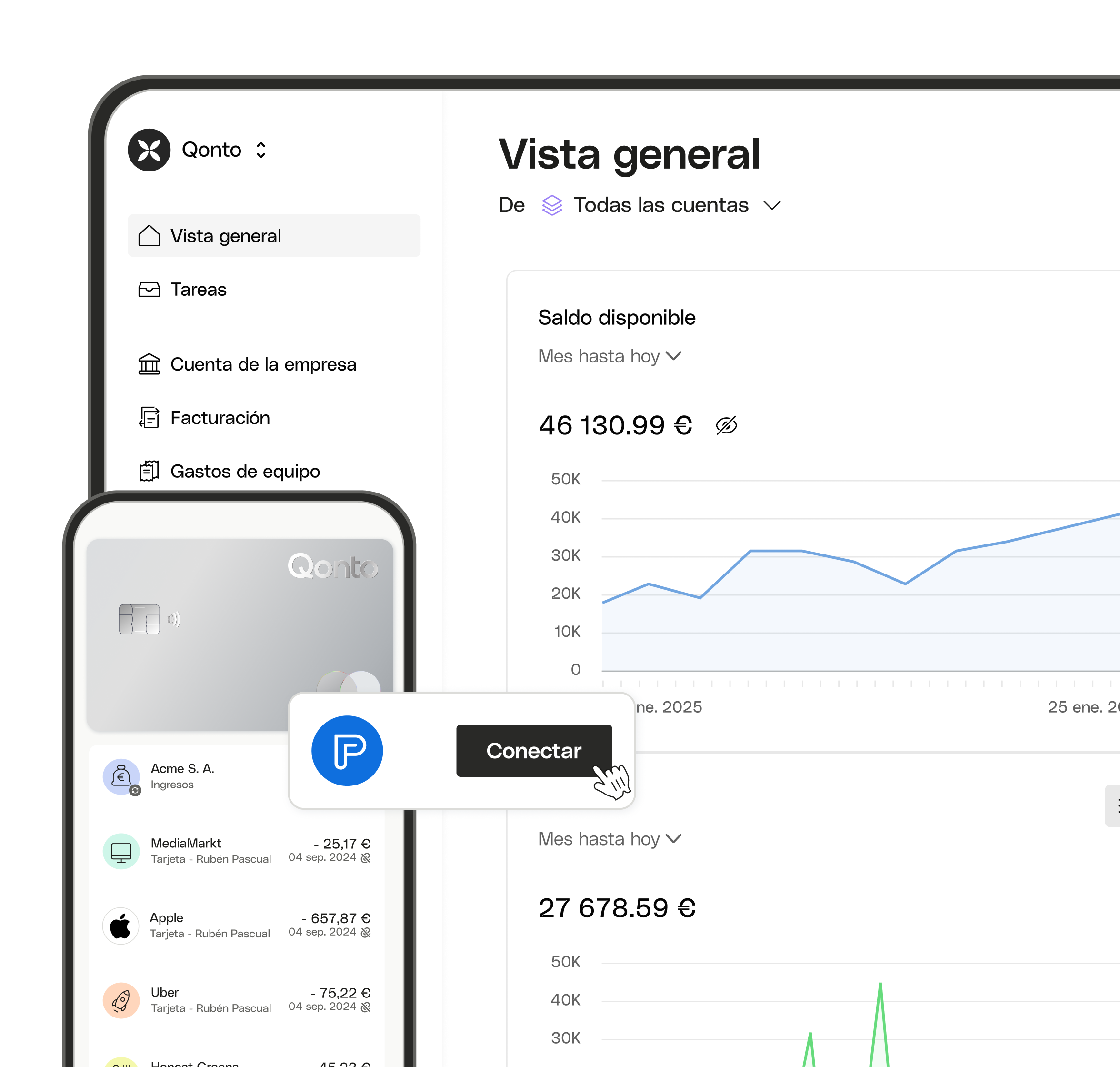 Tema destacado de la interfaz web del héroe: Bento Dashboard Transacciones PlusCard Connect Payfit