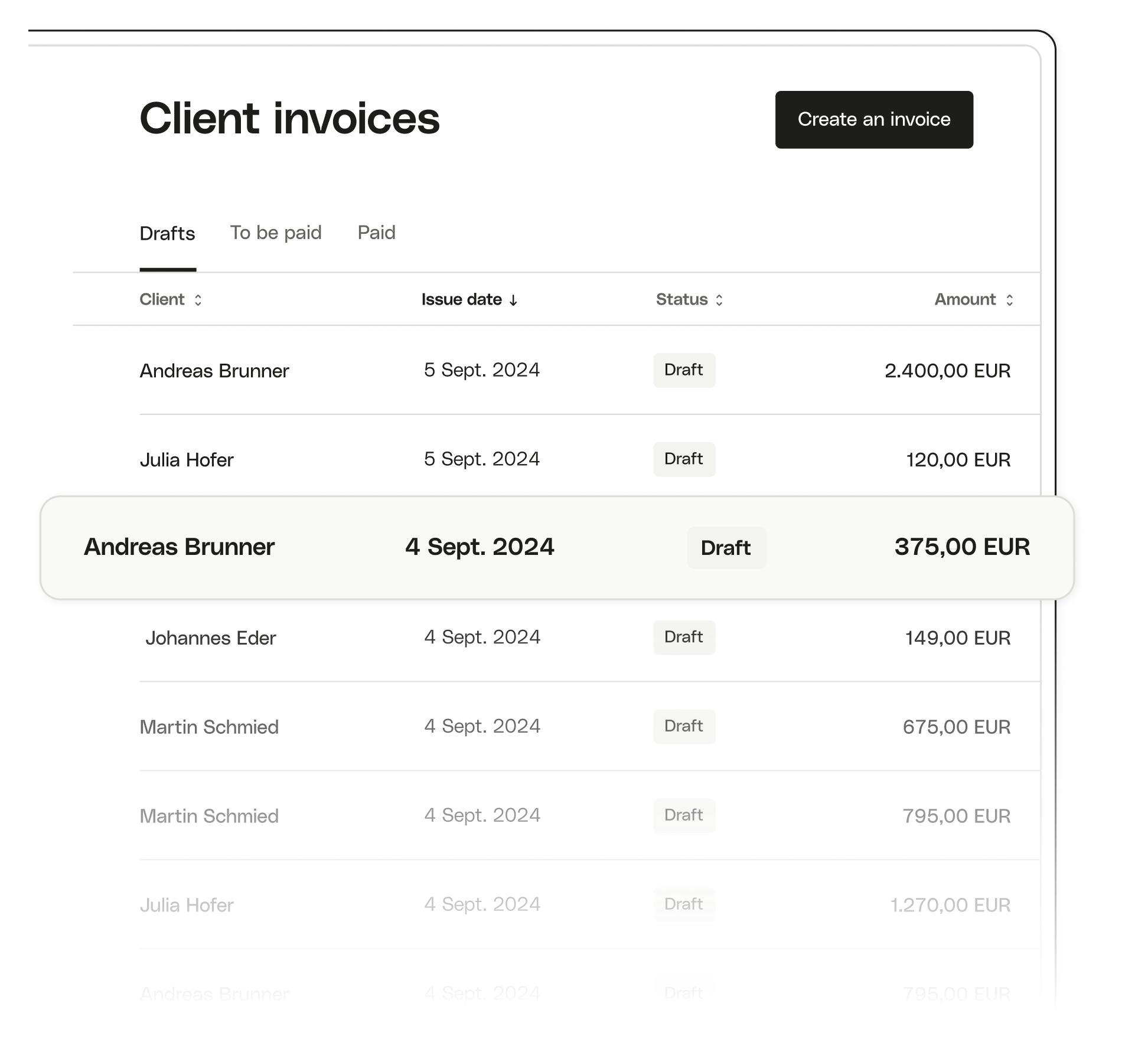 AT UI Topic Highlight Clients Invoice