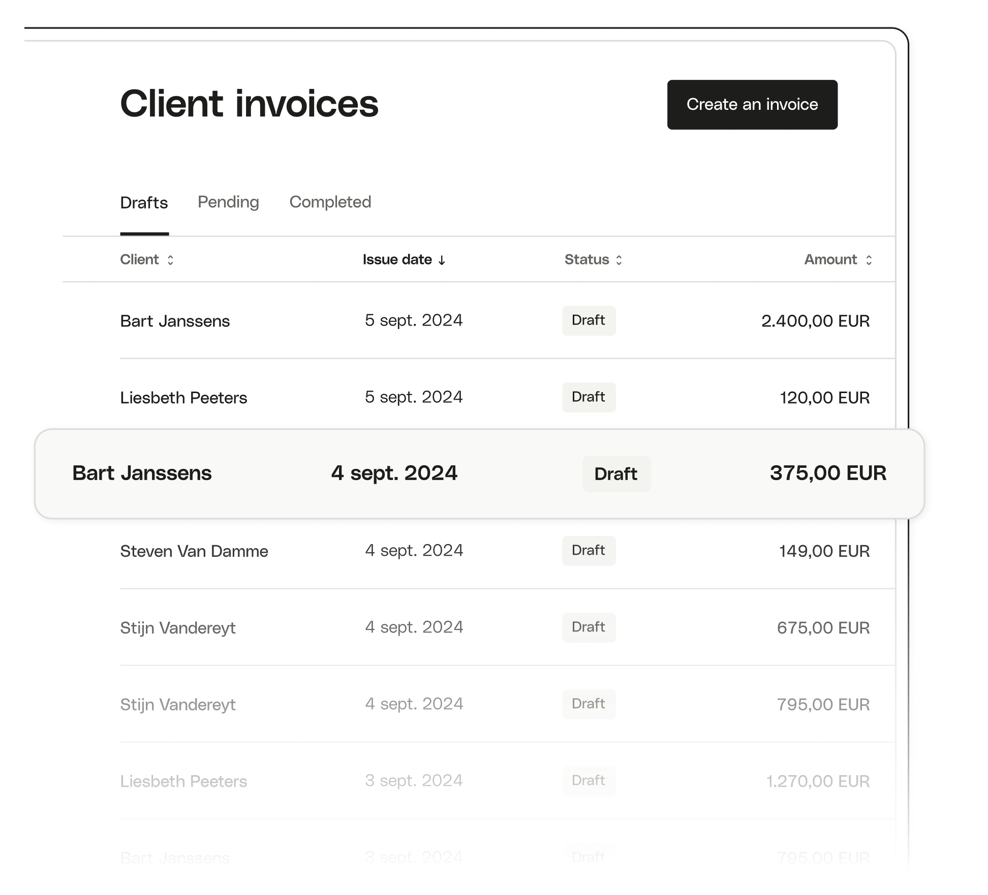 BE  UI Topic Highlight Clients Invoice