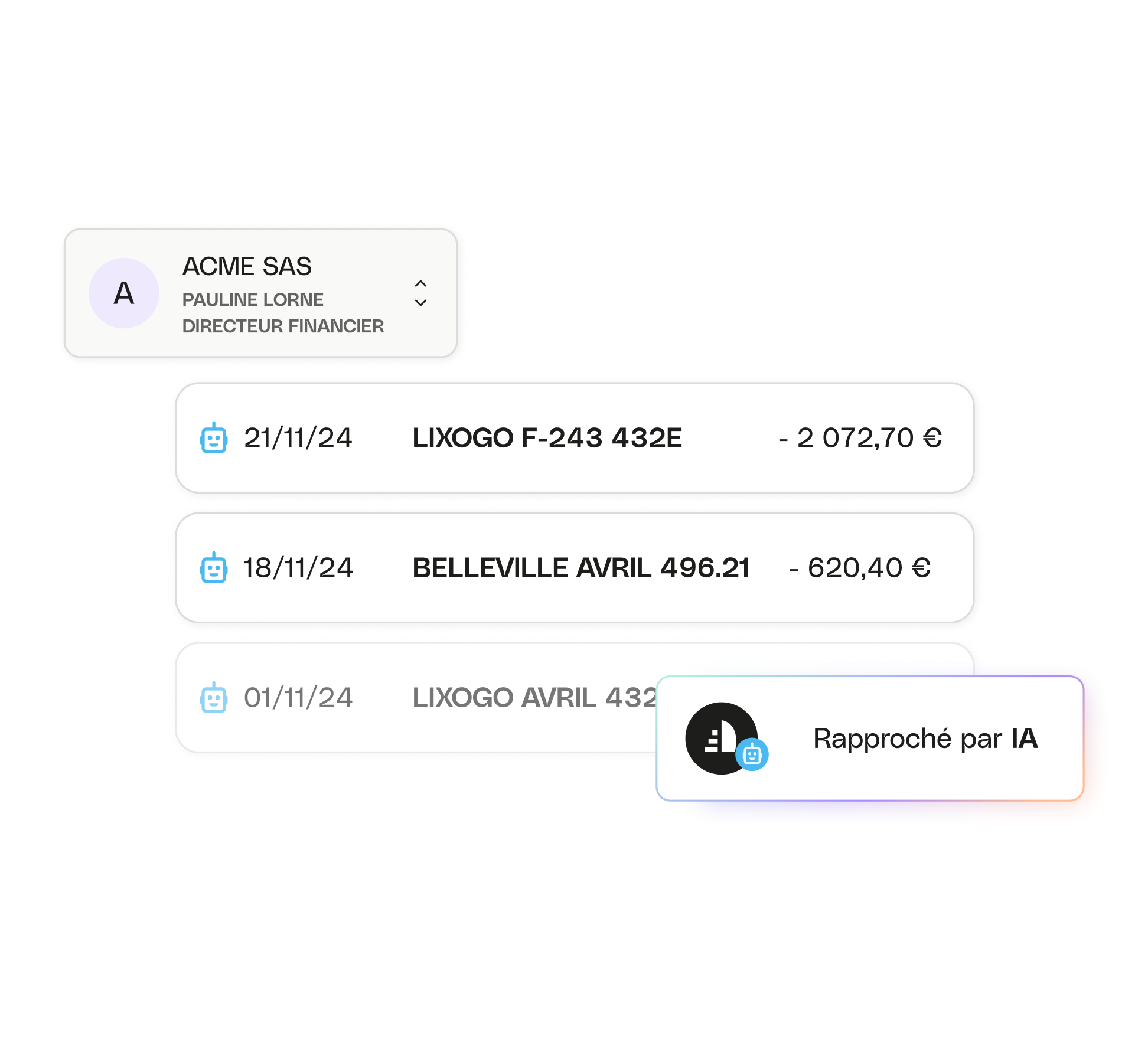 Mise en évidence des sujets de l'interface utilisateur Regate Clients Bank Statement AI Popup