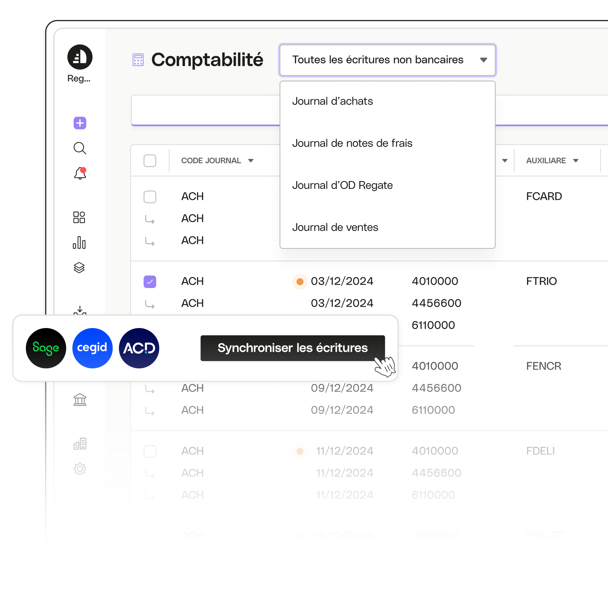 Thème de l'interface utilisateur : intégrations avancées de Regate Accountant