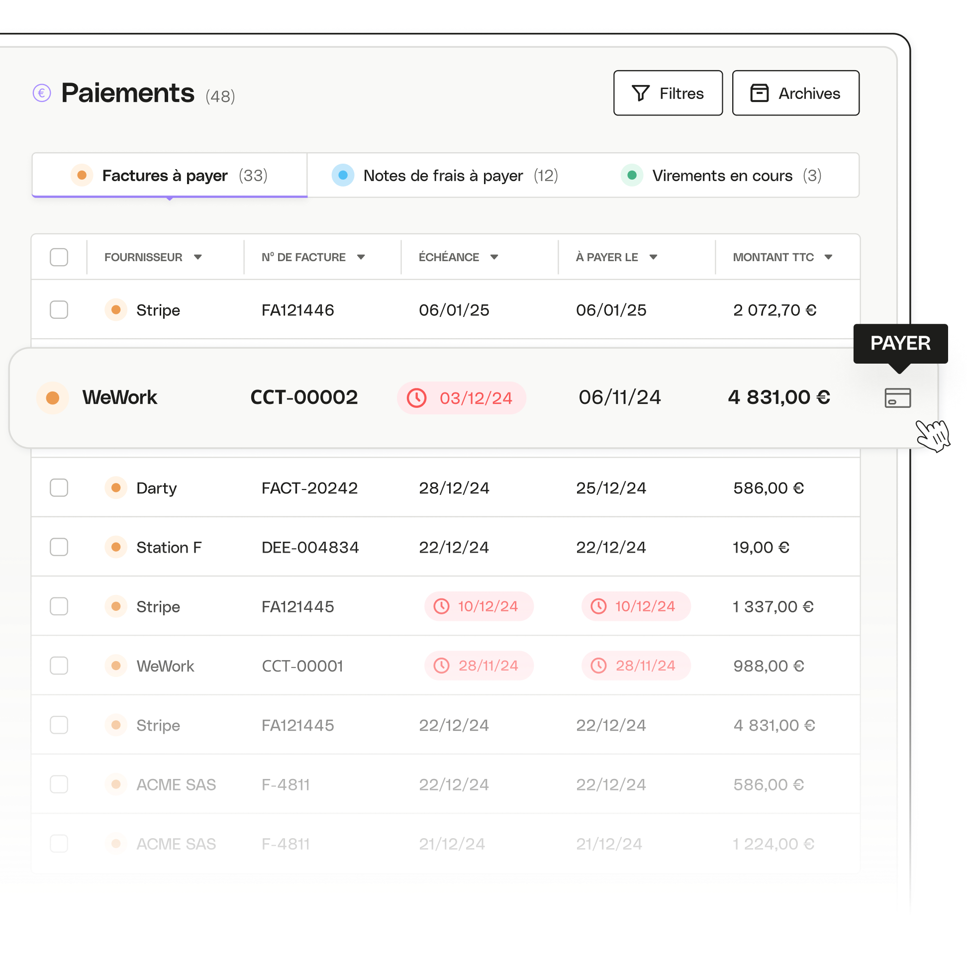 Sujet de l'interface utilisateur Mettre en évidence les paiements avancés pour payer les récoltes