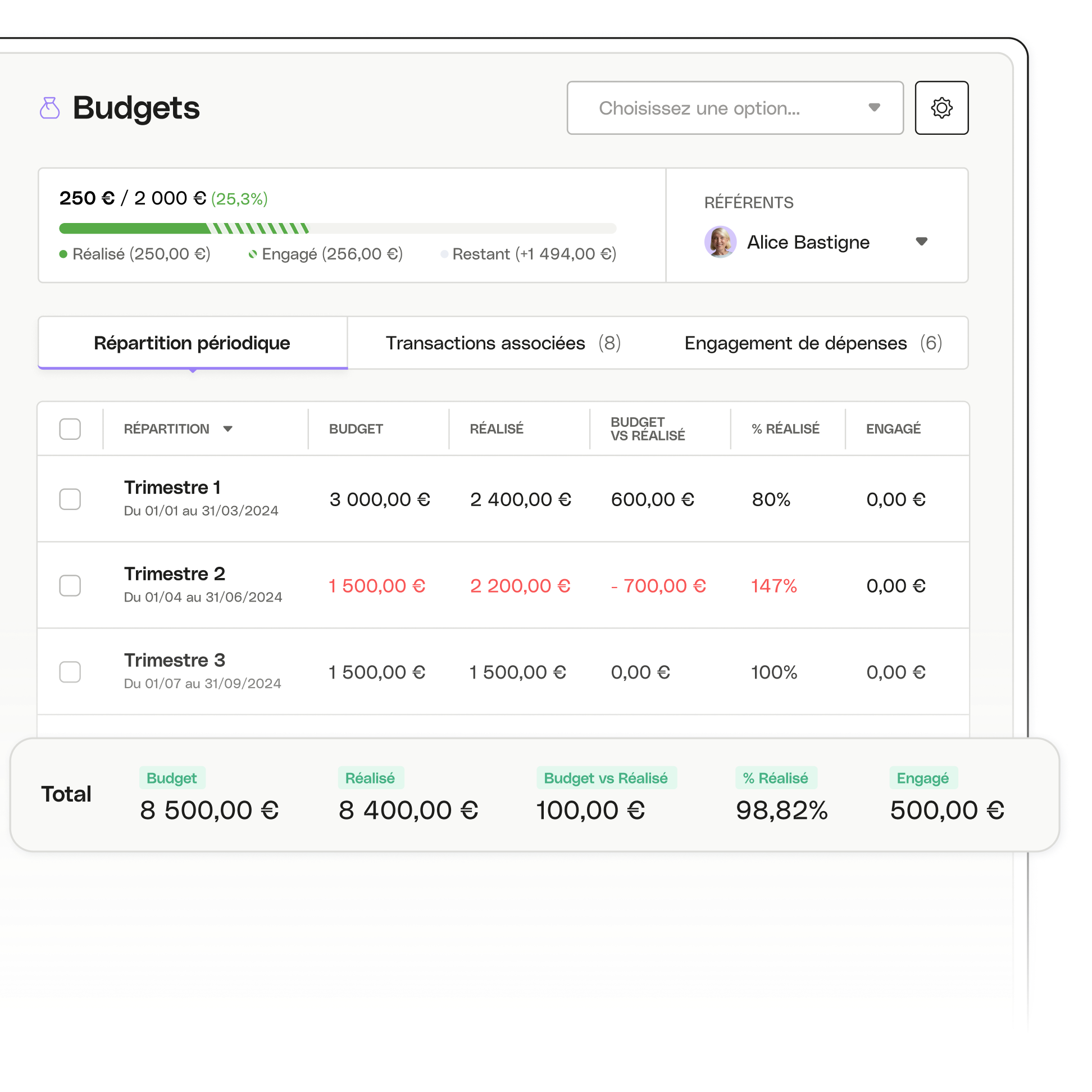 Sujet d'interface utilisateur Mettre en évidence les clients avancés Regate Desktop Budgets