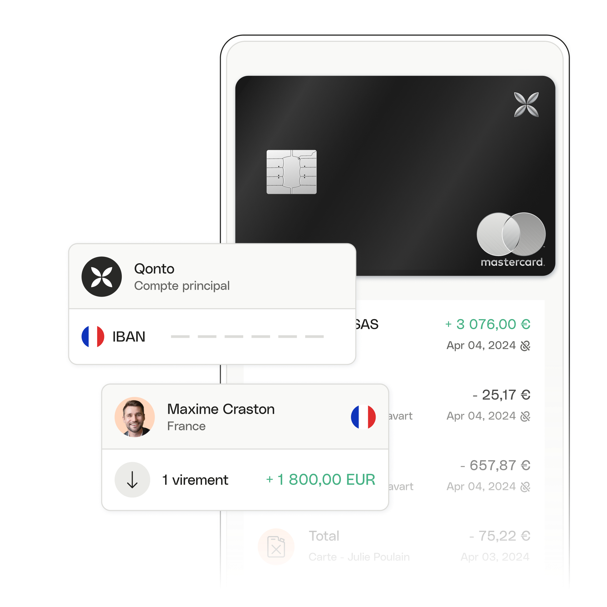 Interface utilisateur Transfert IBAN SEPA Mobile XCard