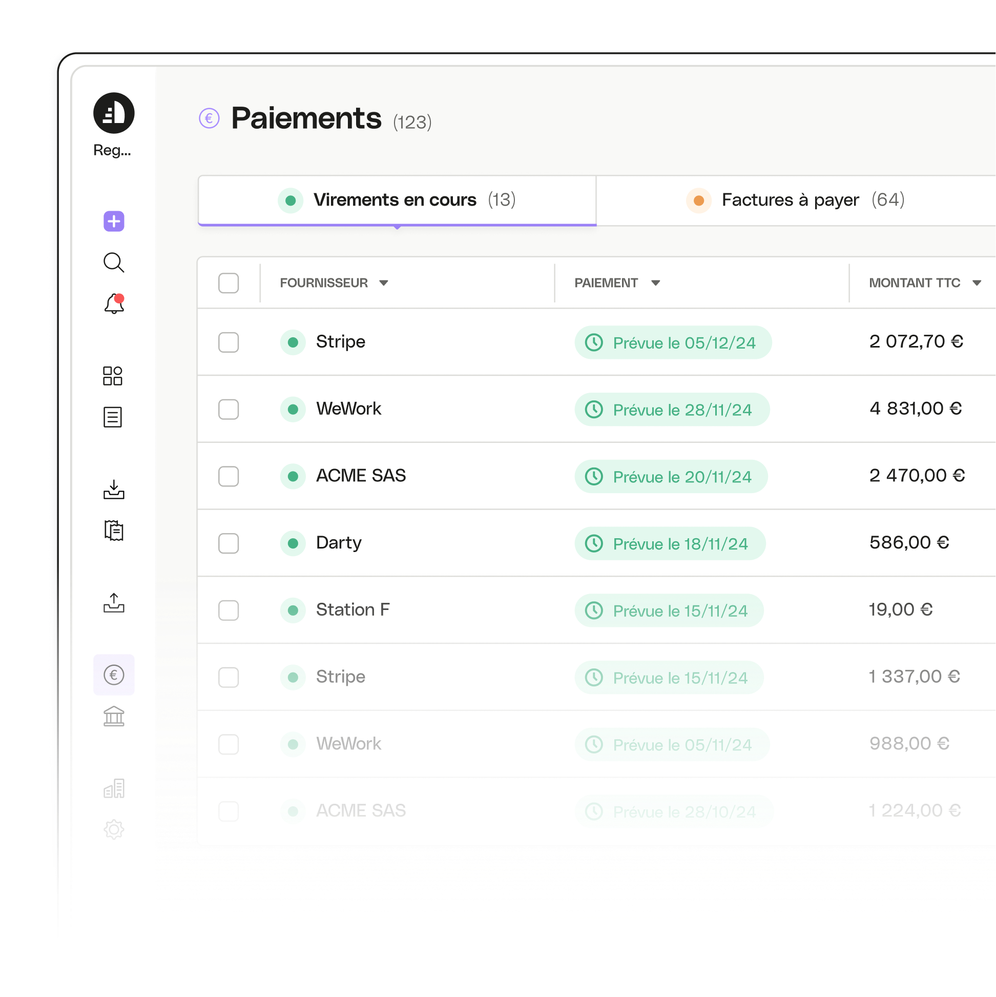 Sujet d'interface utilisateur en surbrillance Régate Paiements en cours