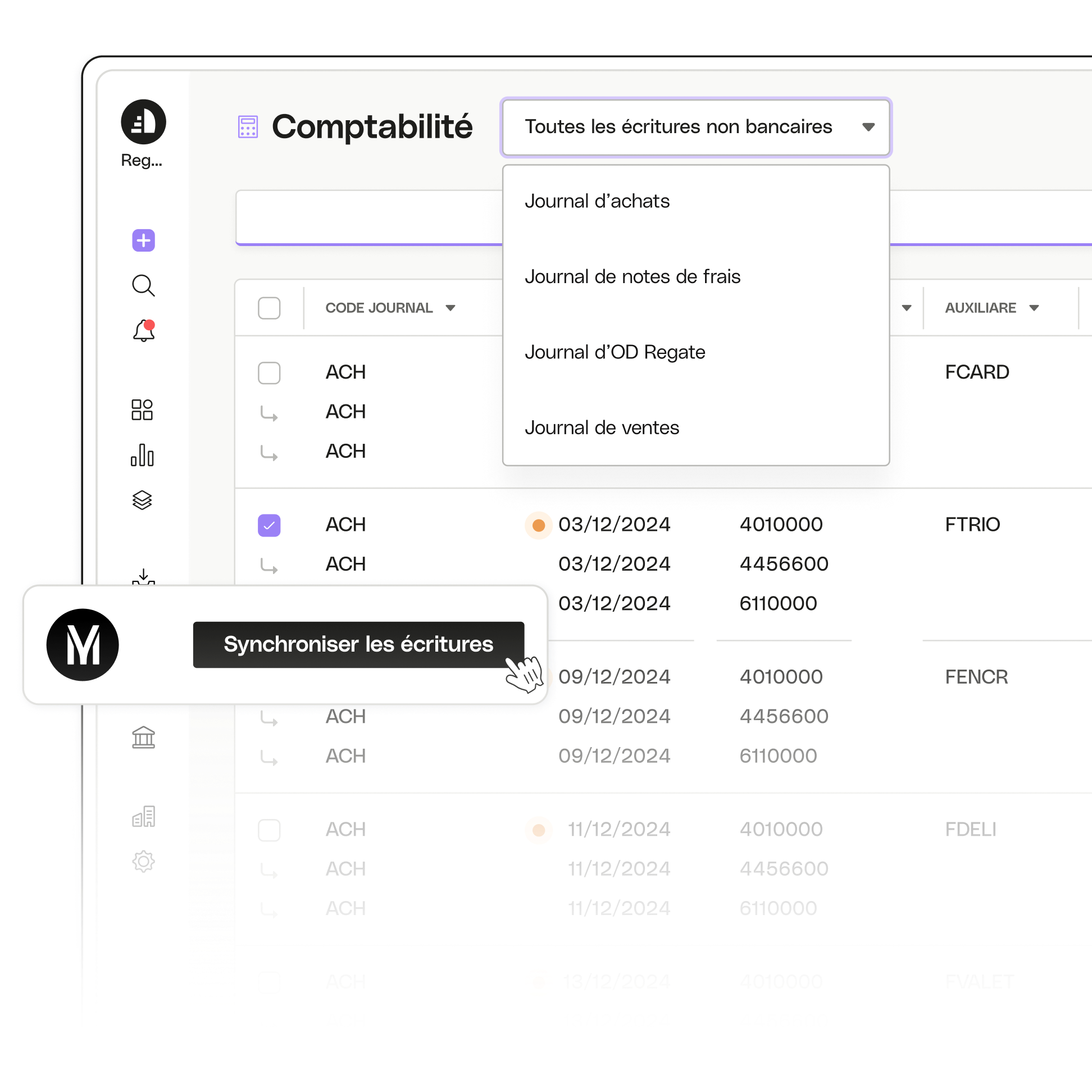 Sujet d'interface utilisateur en surbrillance Intégrations comptables Regate MyUnisoft