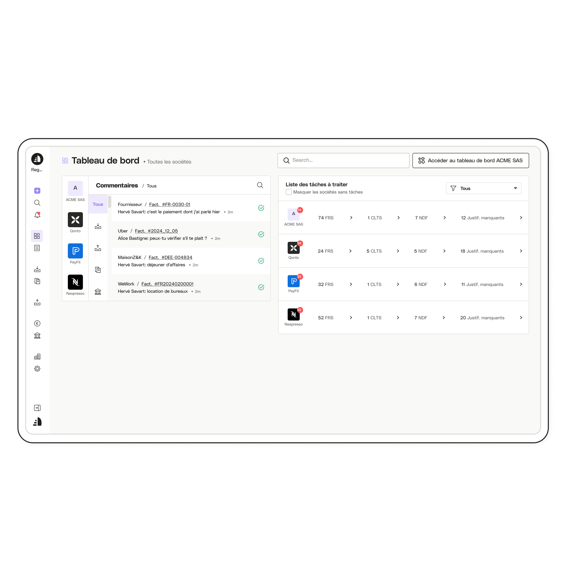 Rubrique de l'interface utilisateur Tableau de bord avancé Regate Plusieurs exploitations