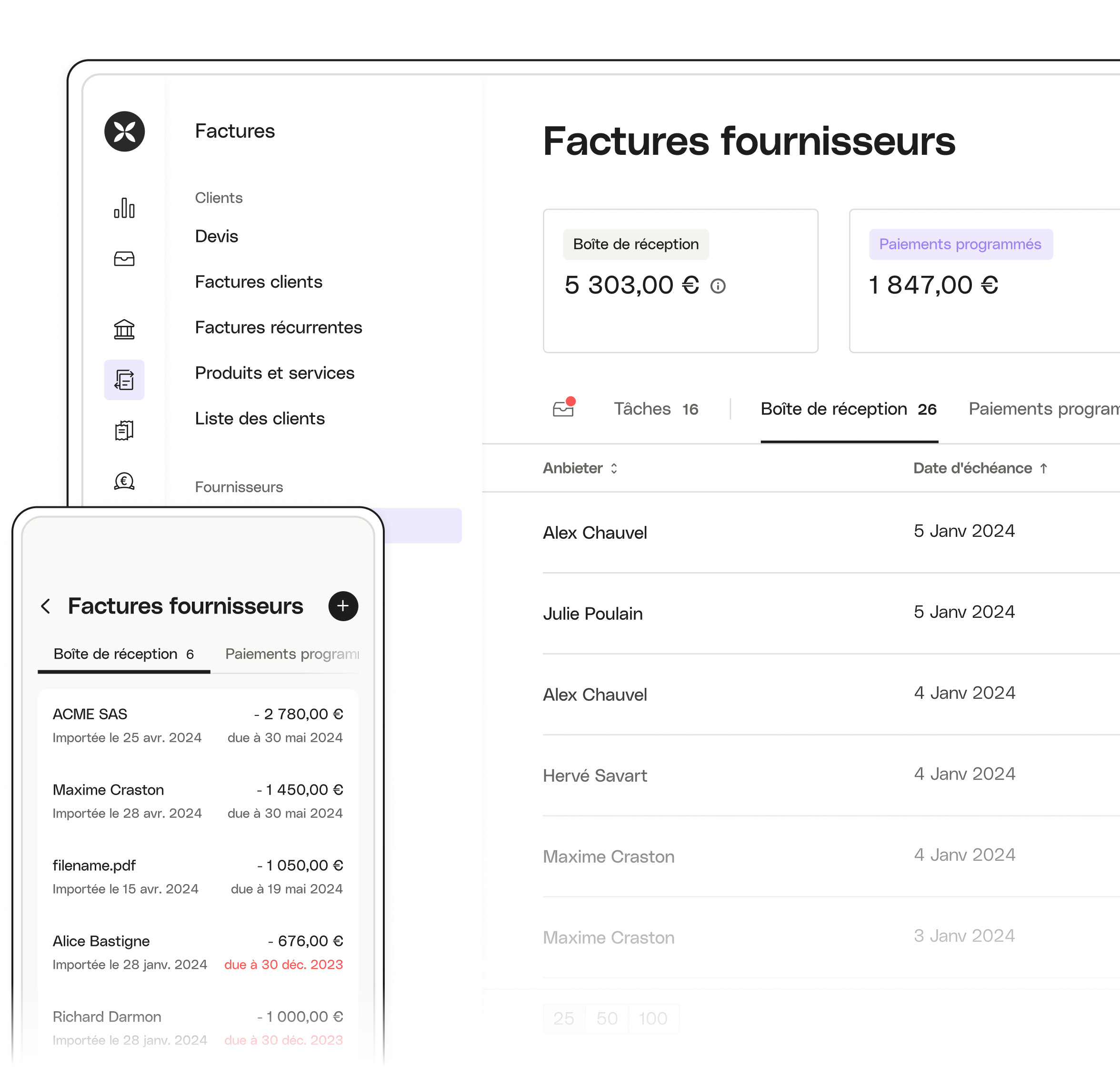 Factures des fournisseurs pour ordinateurs de bureau et appareils mobiles UI Hero