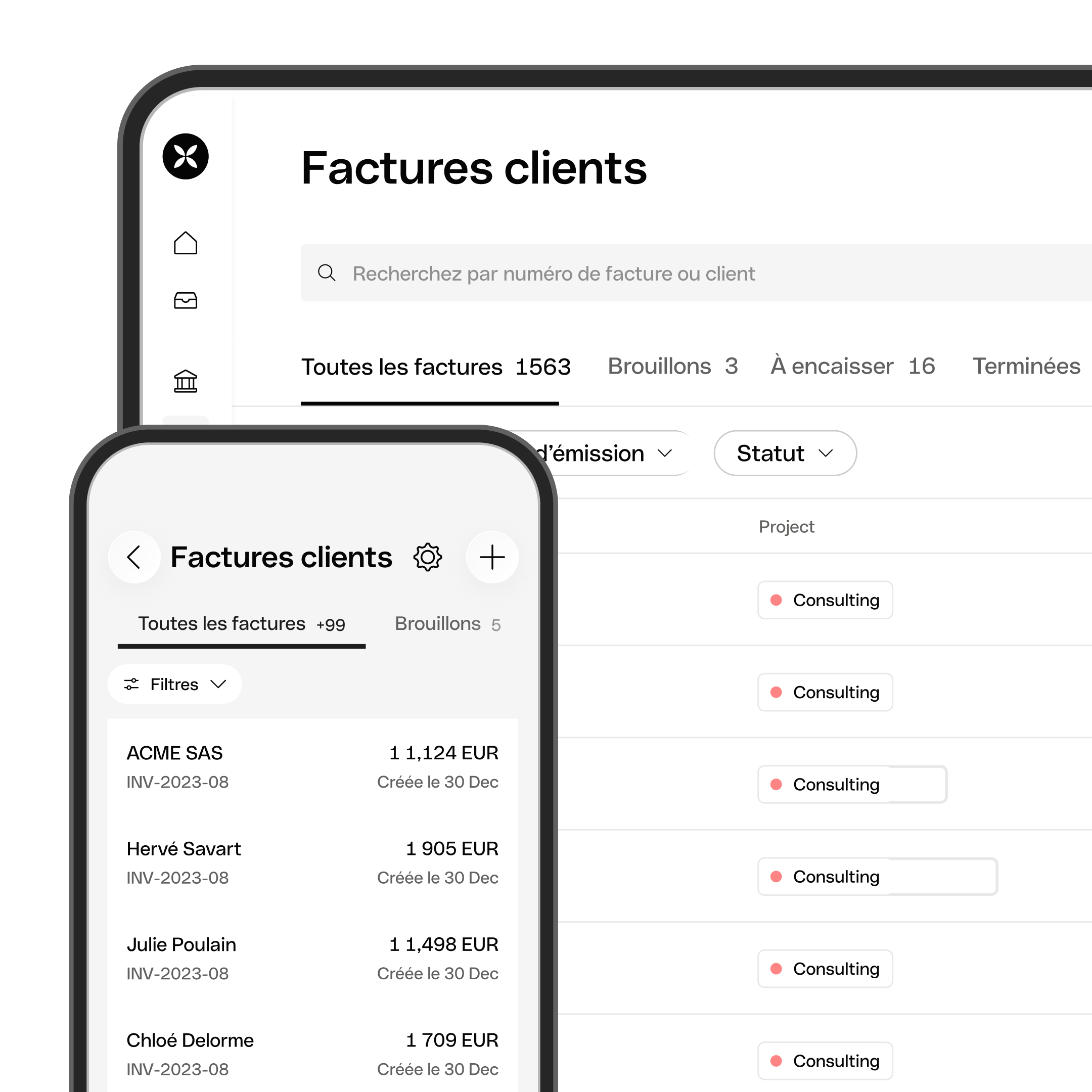 Rubrique d'interface utilisateur en surbrillance Factures client avancées