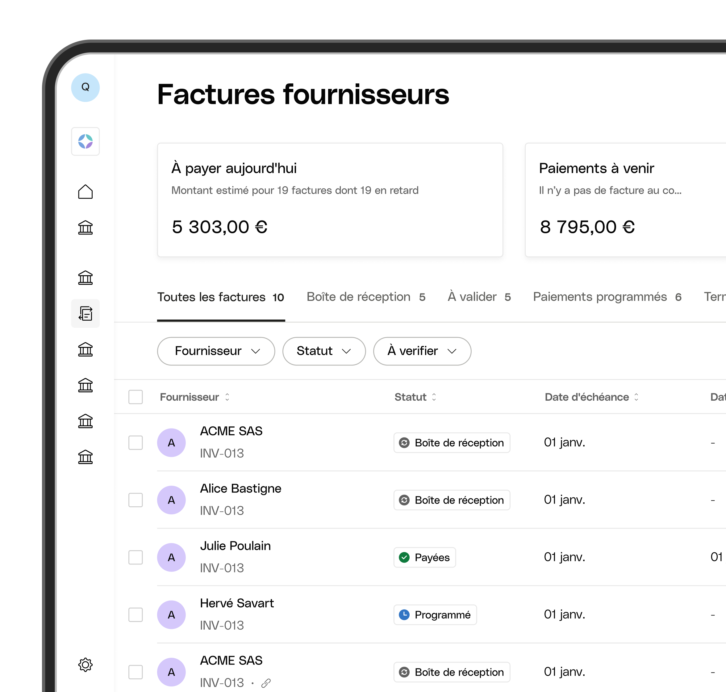 Rubrique d'interface utilisateur en surbrillance Bureau avancé Facture fournisseur
