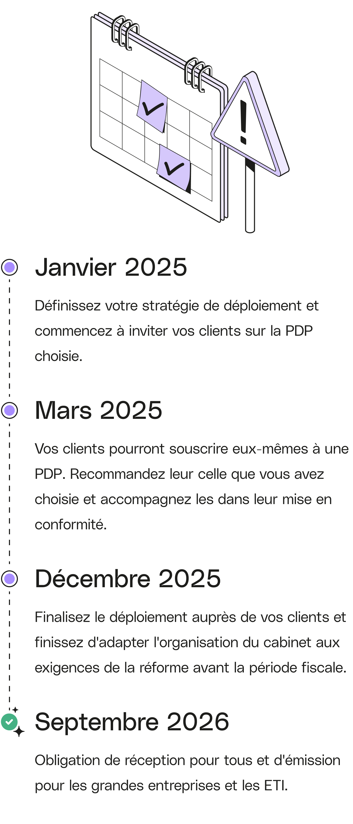 Calendrier de facturation électronique violet sur toute la largeur pour mobile