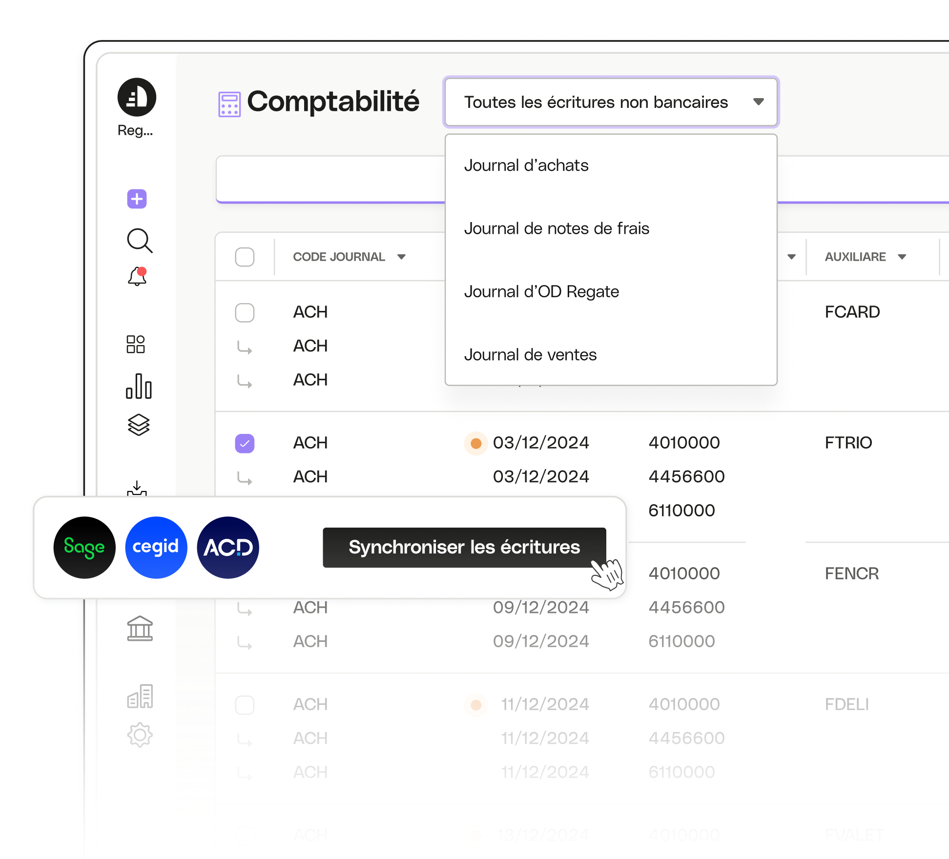 Sujet de l'interface utilisateur Mettre en évidence Regate Accountant Intégrations comptables Tout