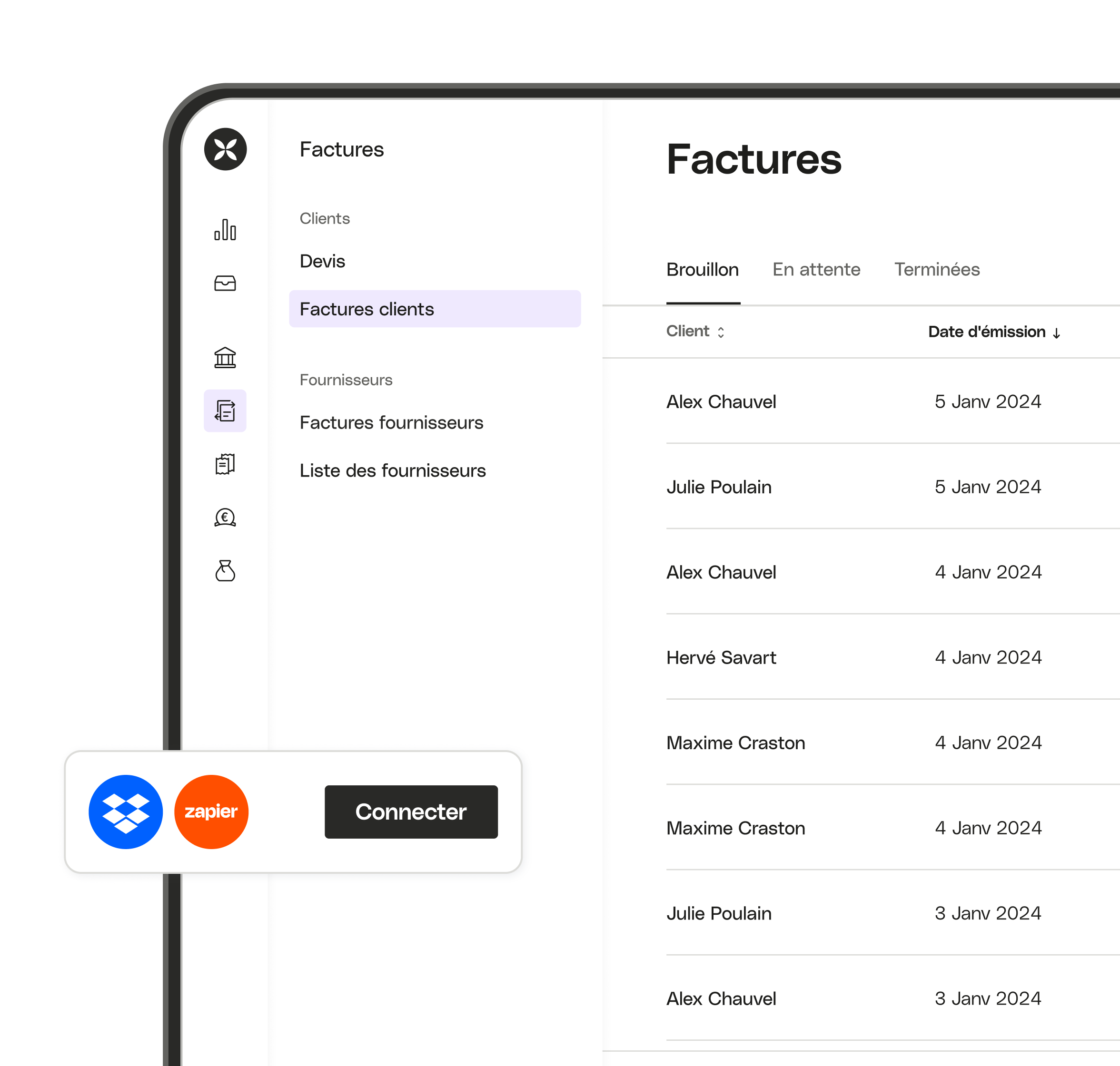 Intégrations API Factures client UI Evolution