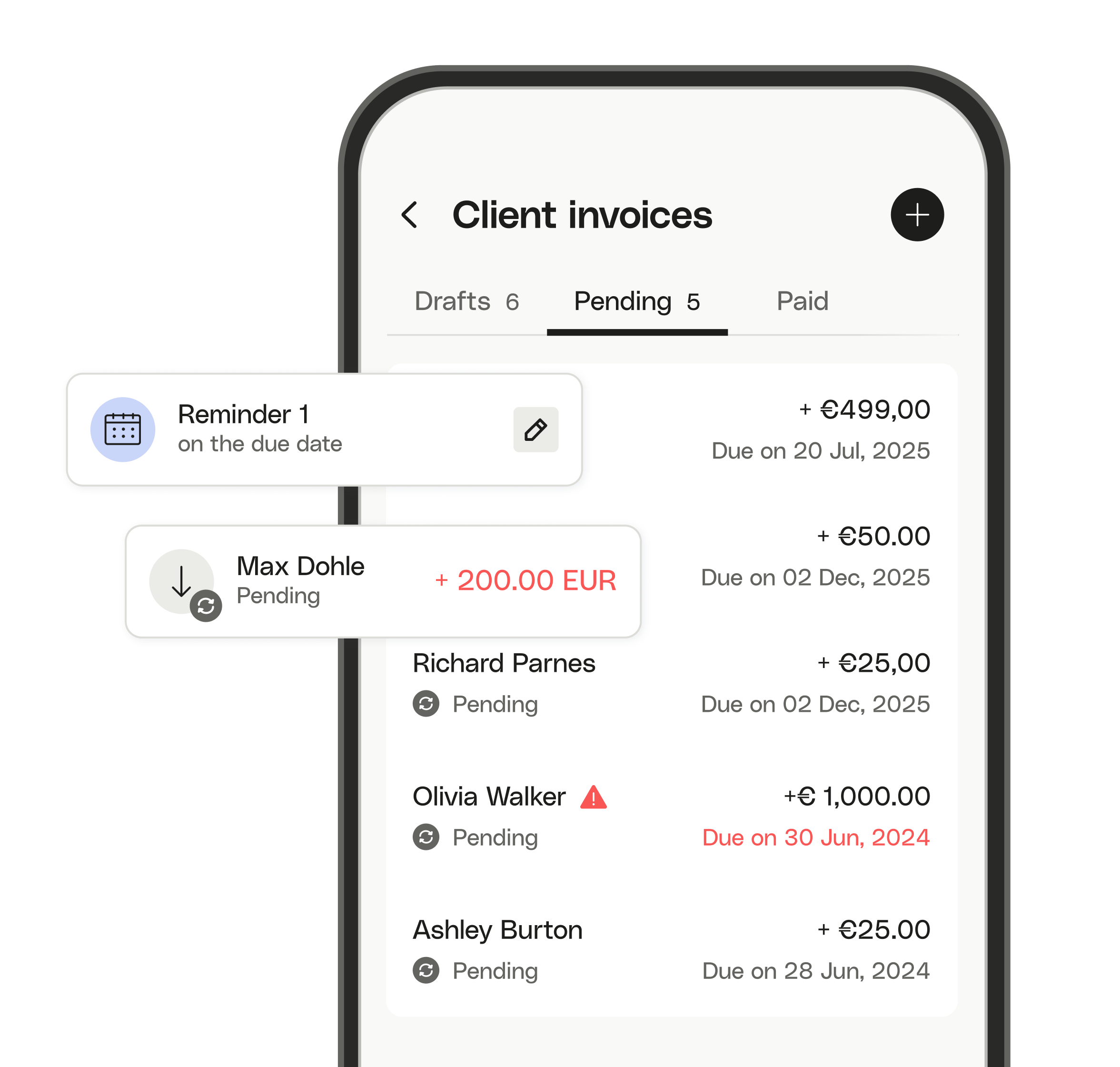 UI Evolution Client invoices Pending Payment