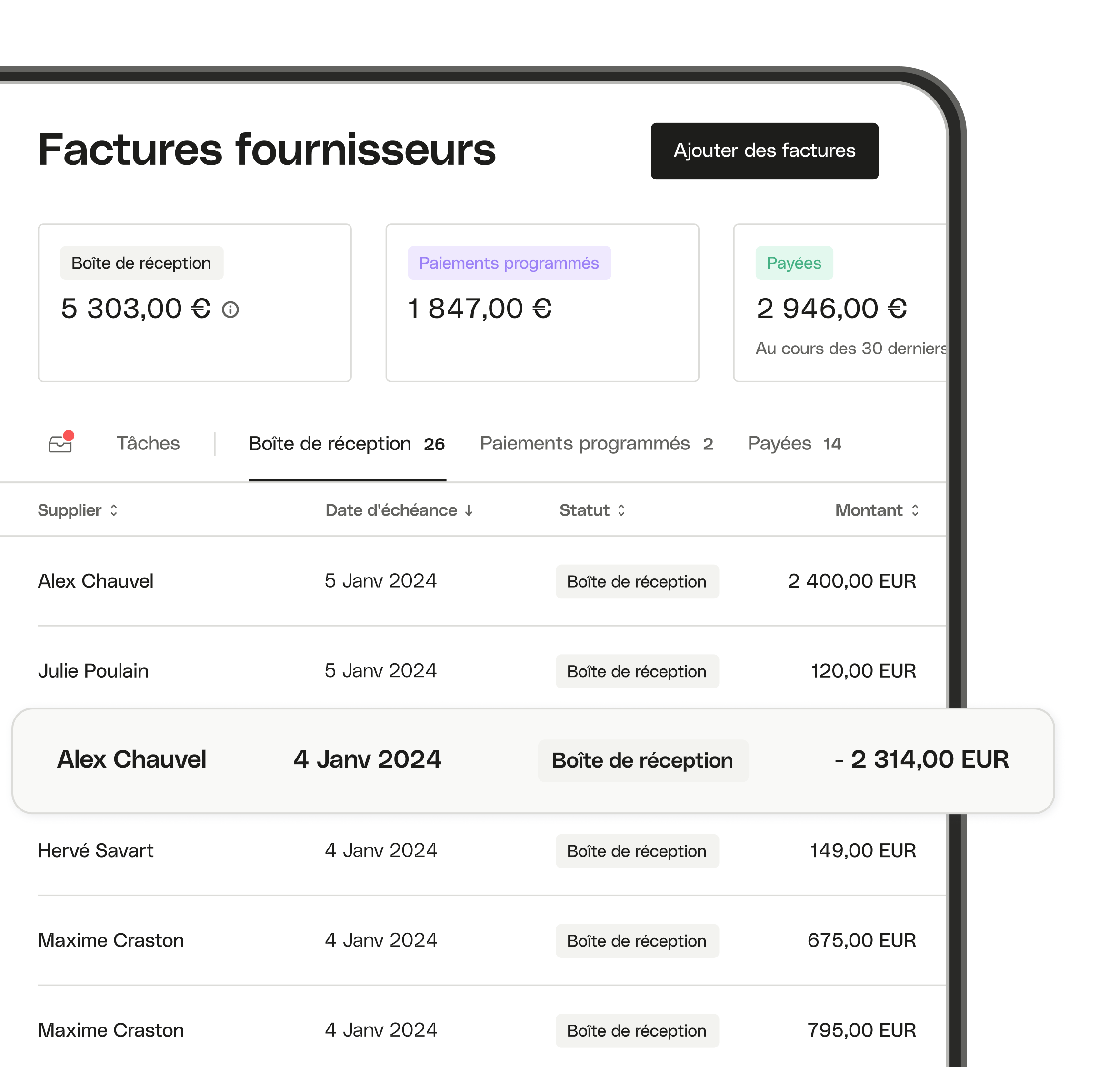 Évolution de l'interface utilisateur Facture client Vue comptable