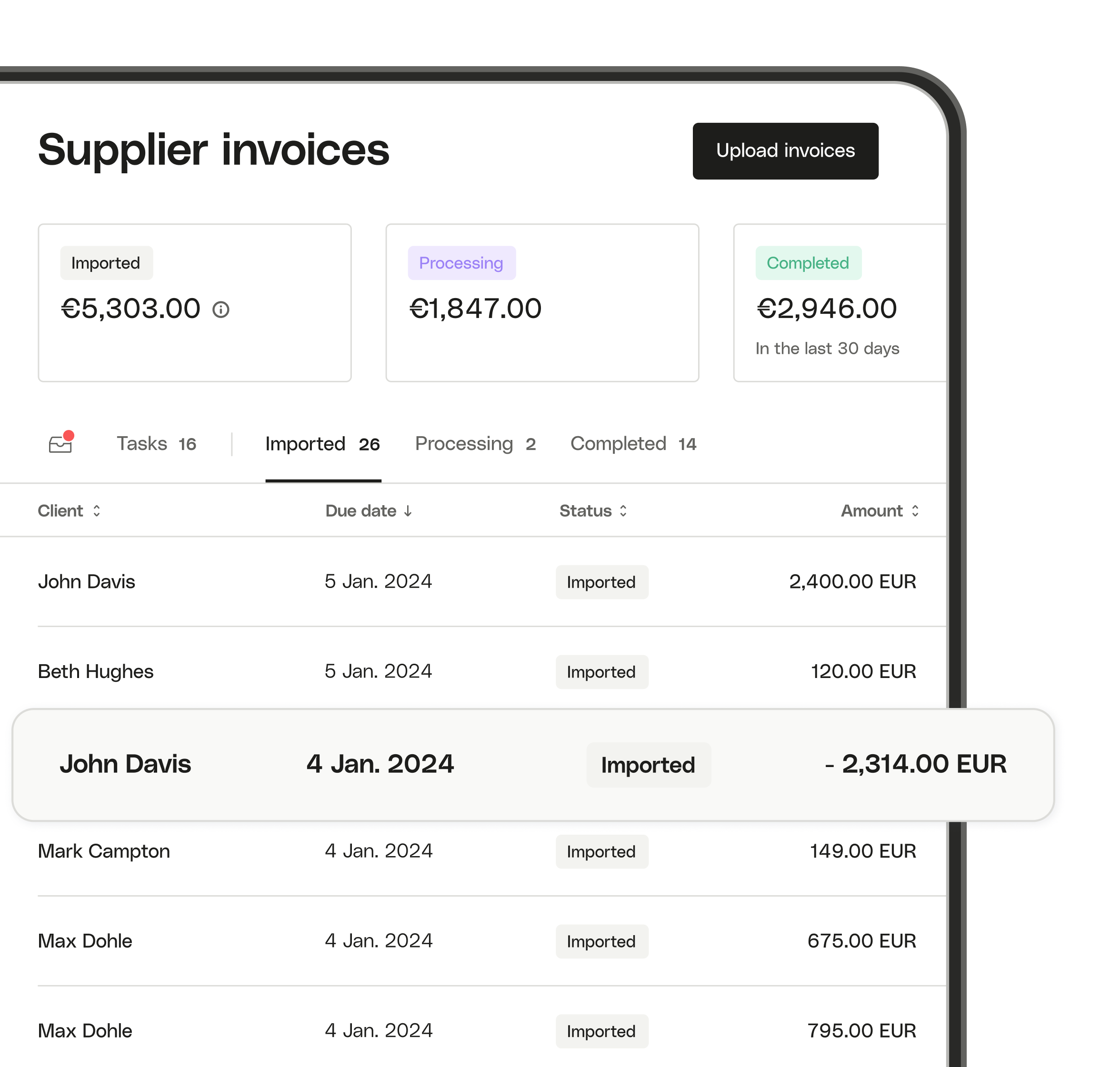 UI Evolution Client Invoice Accountant View