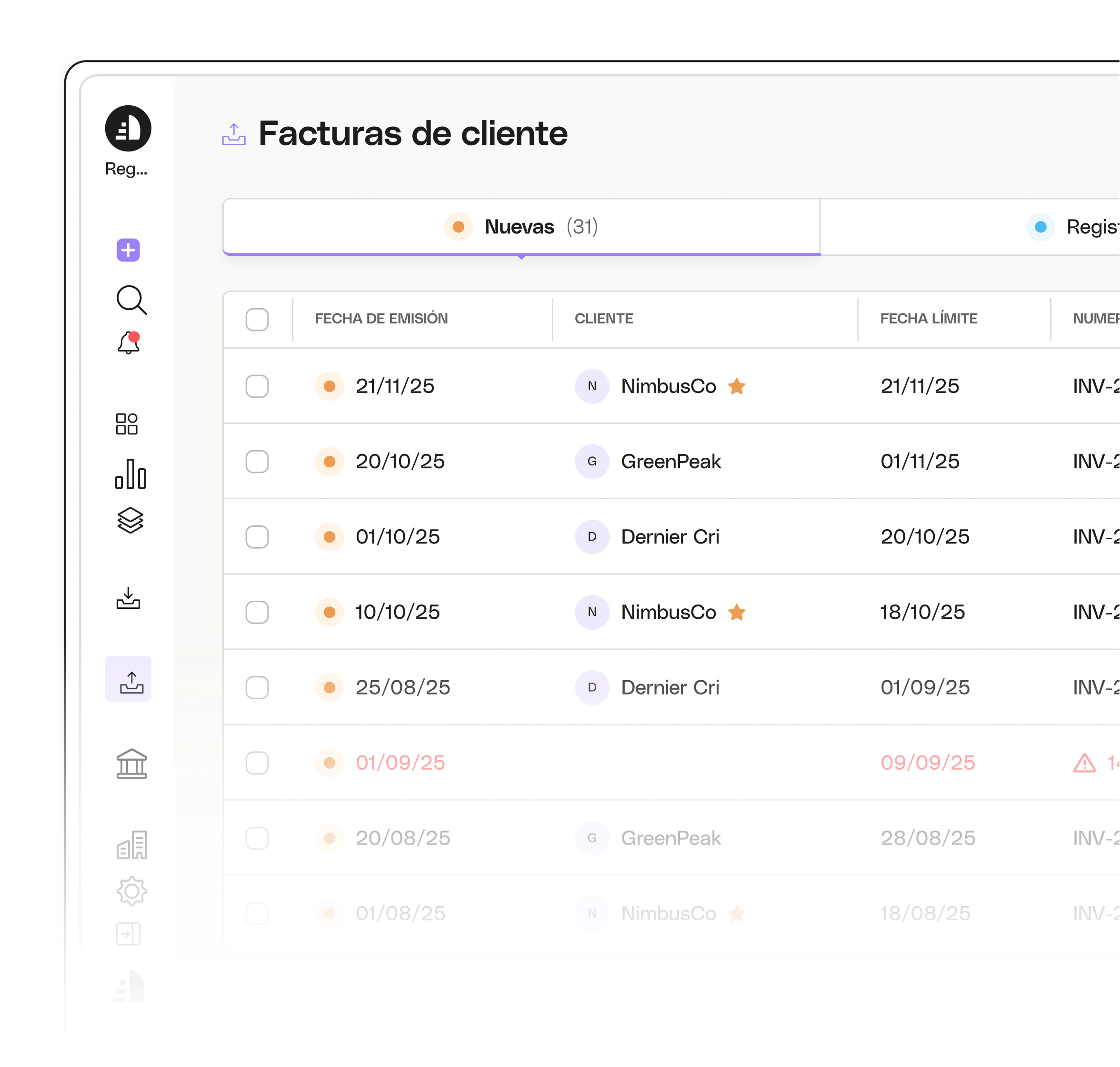 Facturas de cliente de UI Hero Regate Desktop