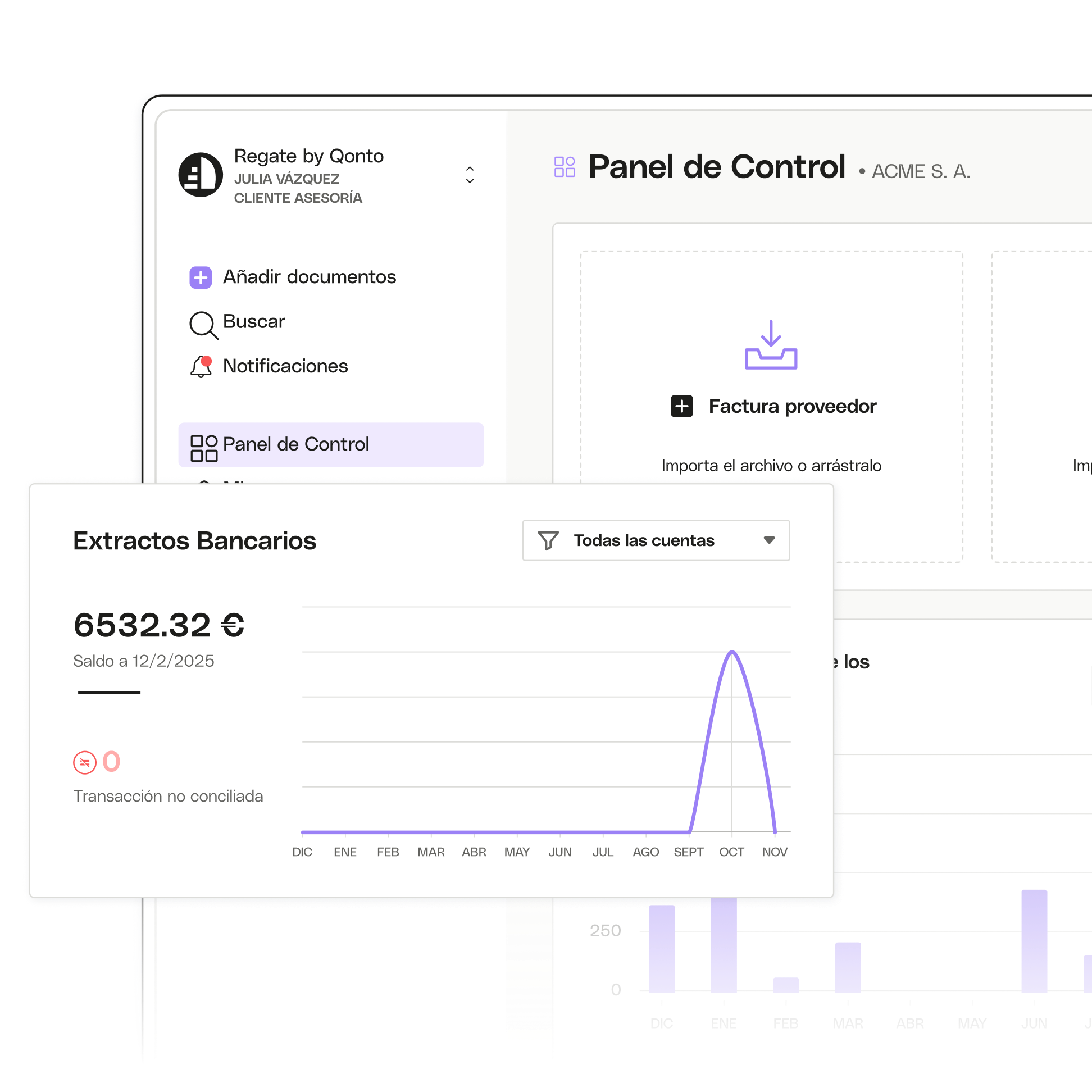 Tema destacado de la interfaz de usuario Panel de control avanzado del contable de Regate Extractos bancarios Primer plano