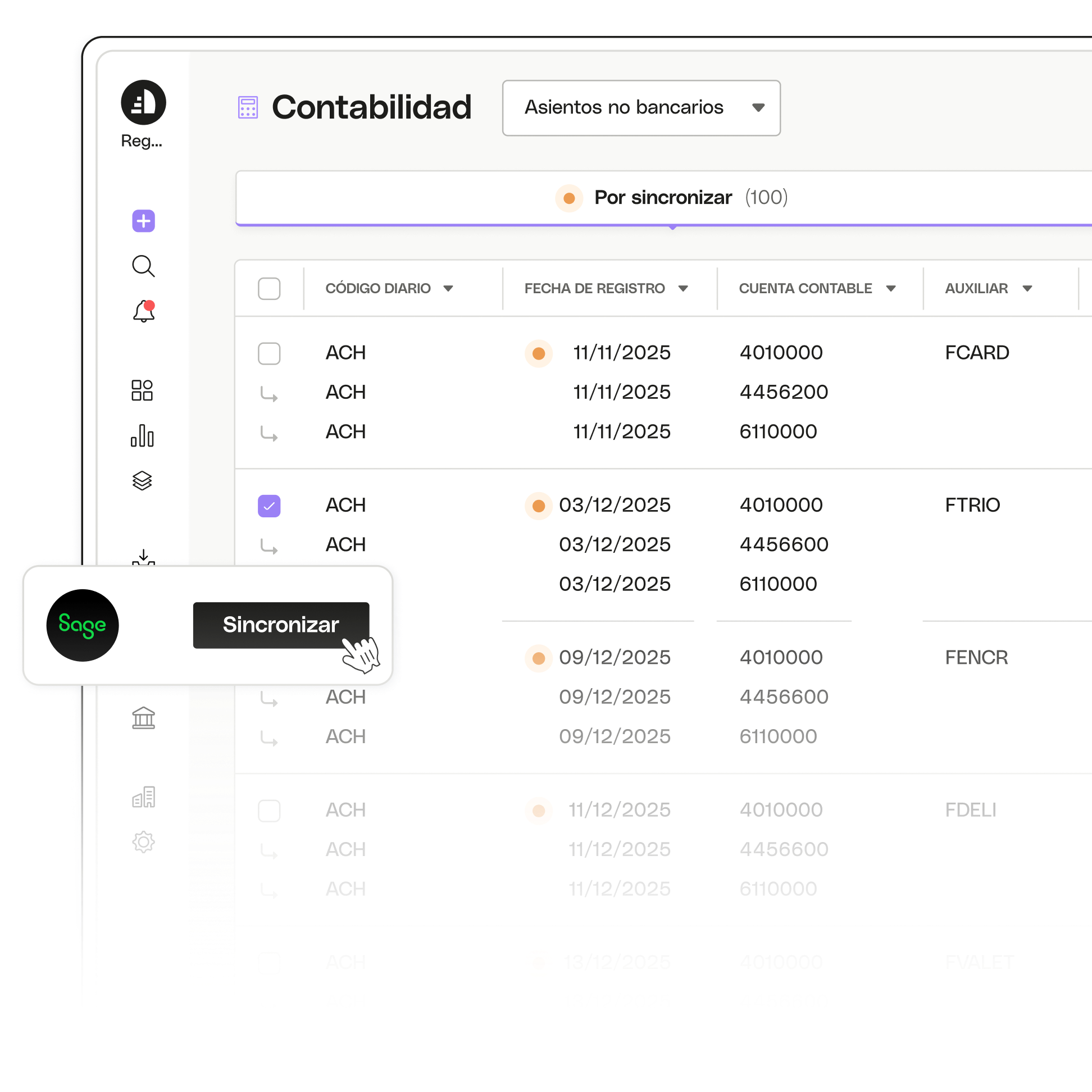 Tema destacado de la interfaz de usuario Contador avanzado de Regate Integraciones contables Sage Despachos