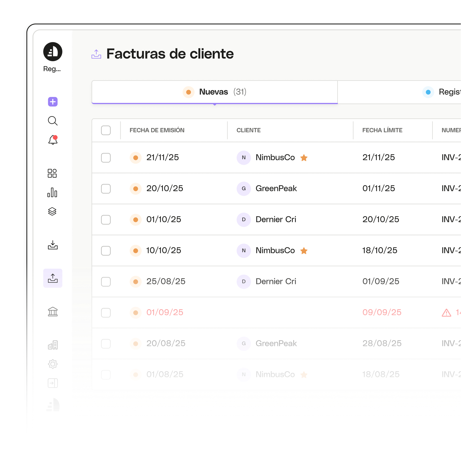 Tema destacado de la interfaz de usuario Regate avanzado Cuentas por cobrar de clientes Descripción general