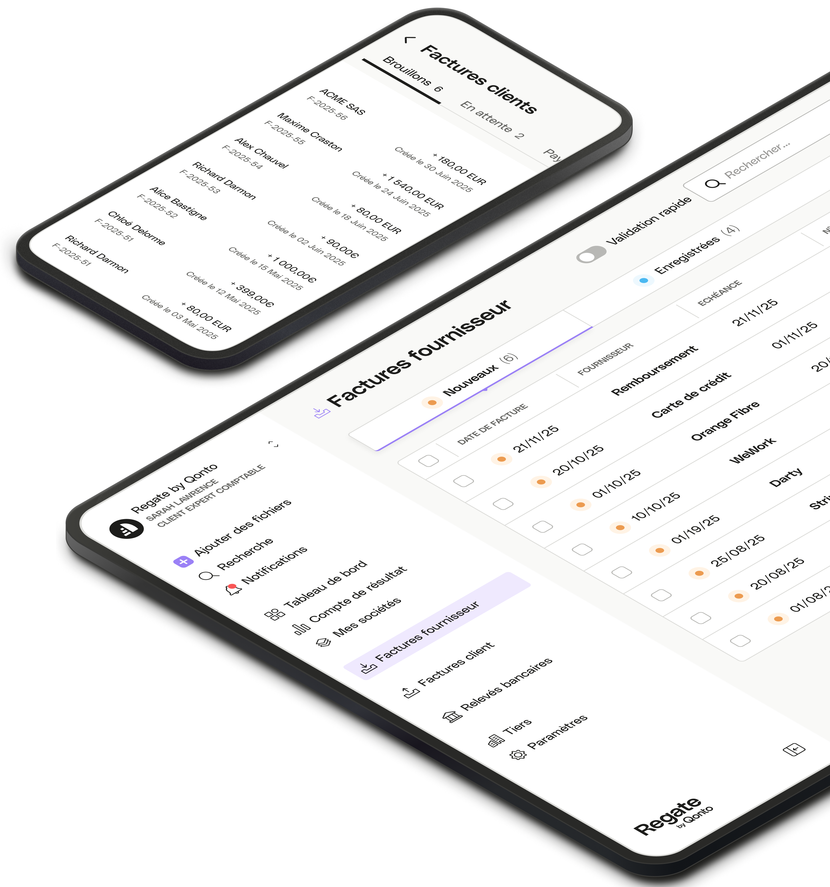 Maquette d'interface utilisateur Parallax Regate Qonto Account Receivable Mobile