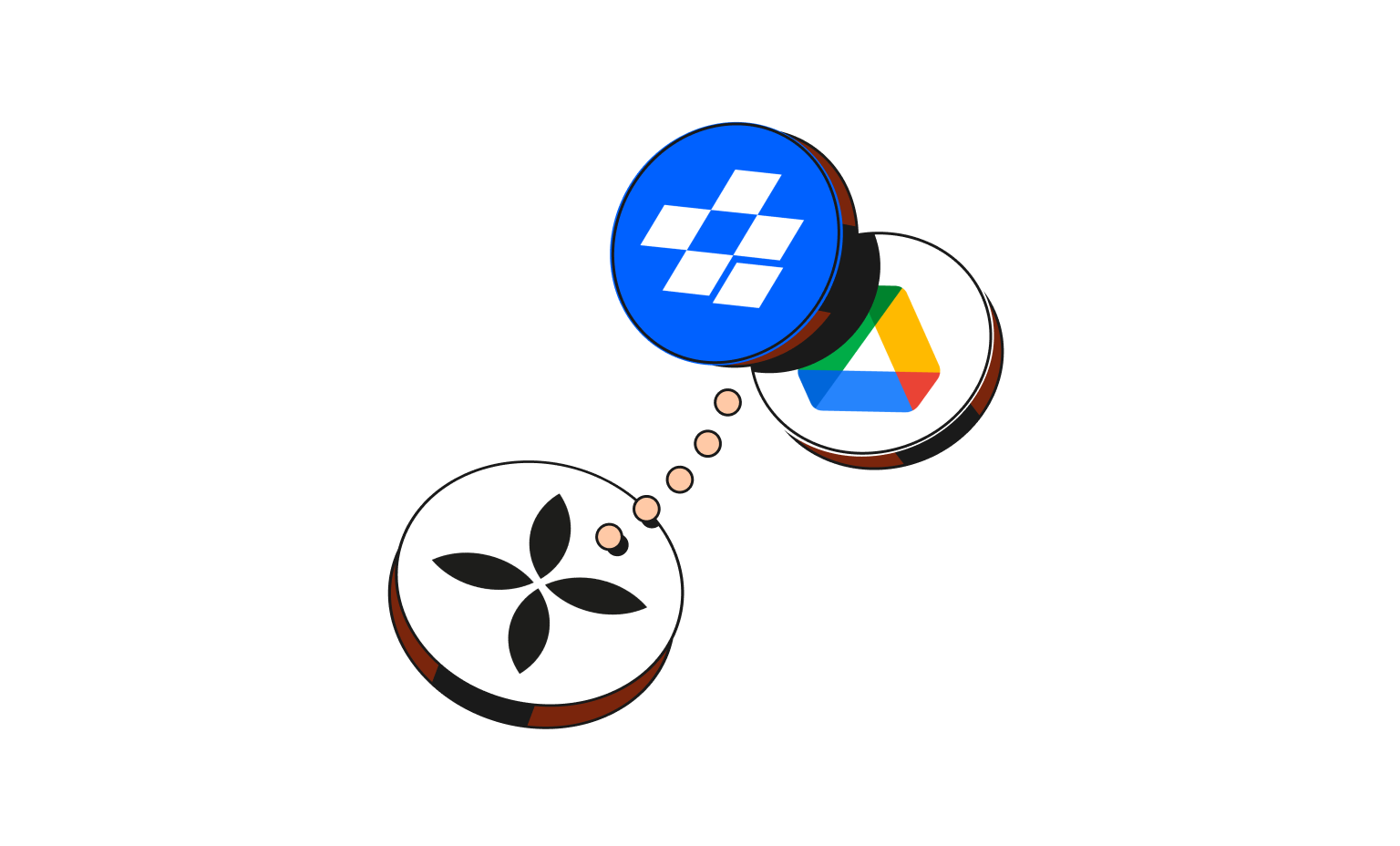 WEB Flow Peach Cards Bento Headline Integraciones Dropbox GoogleDrive