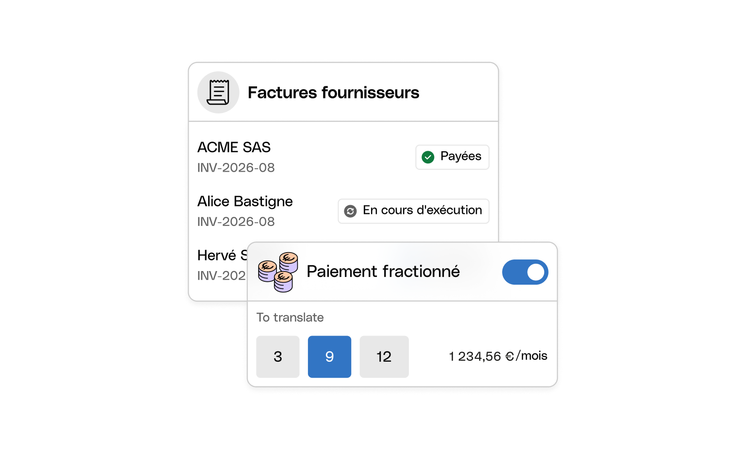 Cartes d'interface utilisateur WEB Financement Bento