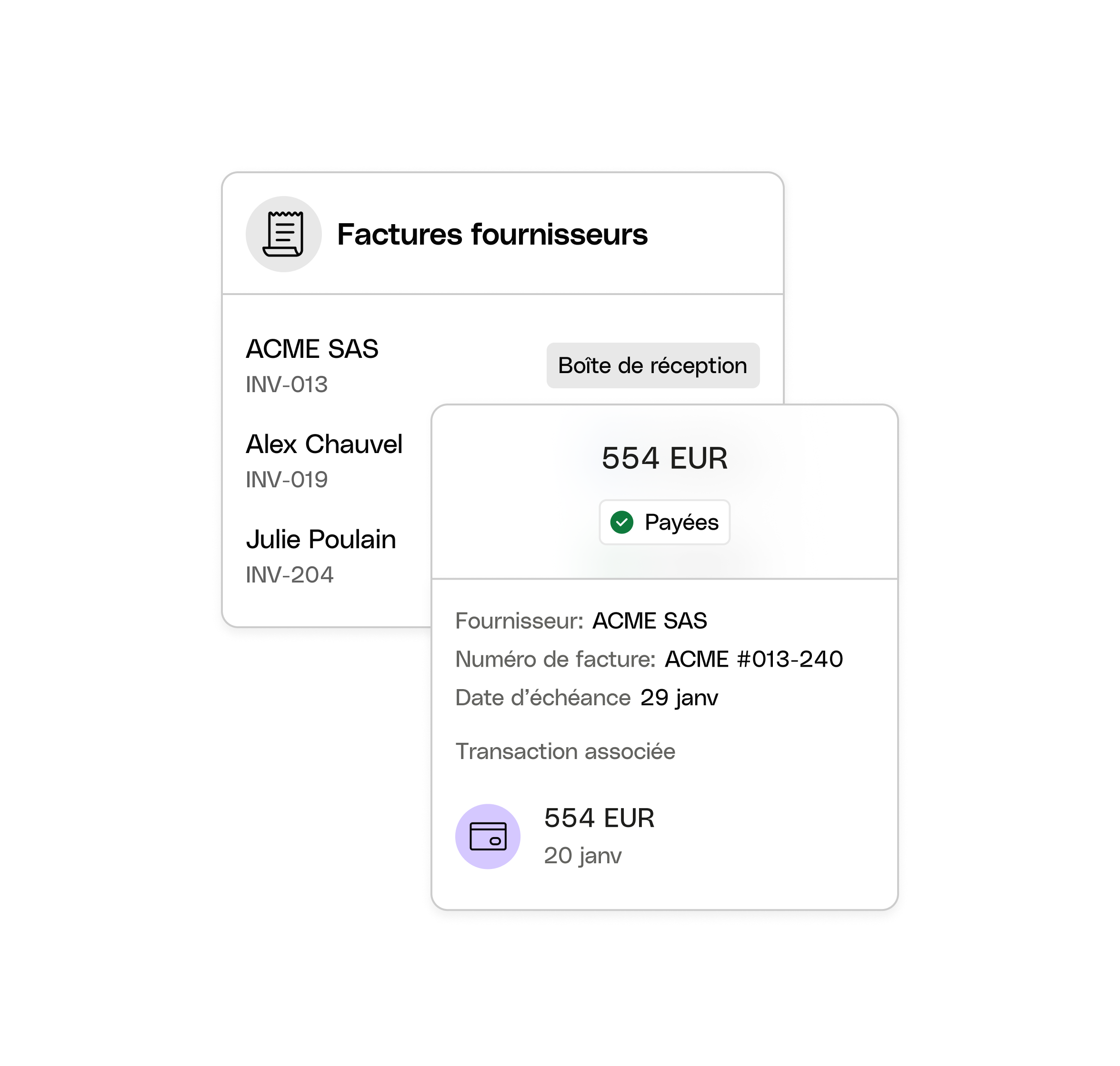 Sujet de l'interface utilisateur Web : Mettre en évidence le statut de la facture du fournisseur Bento