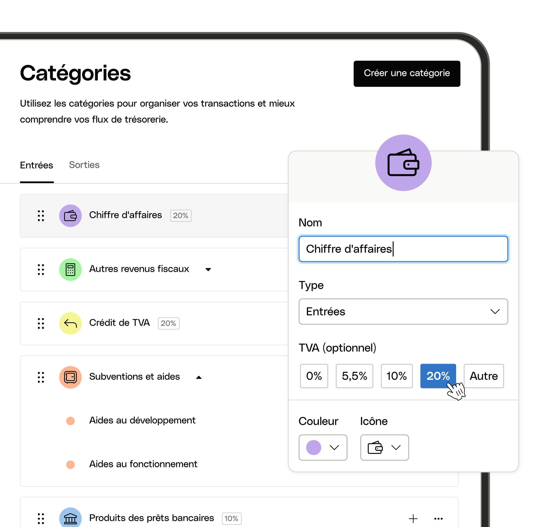 Sujet de l'interface utilisateur Web : Points forts Bento Flux de trésorerie Catégories