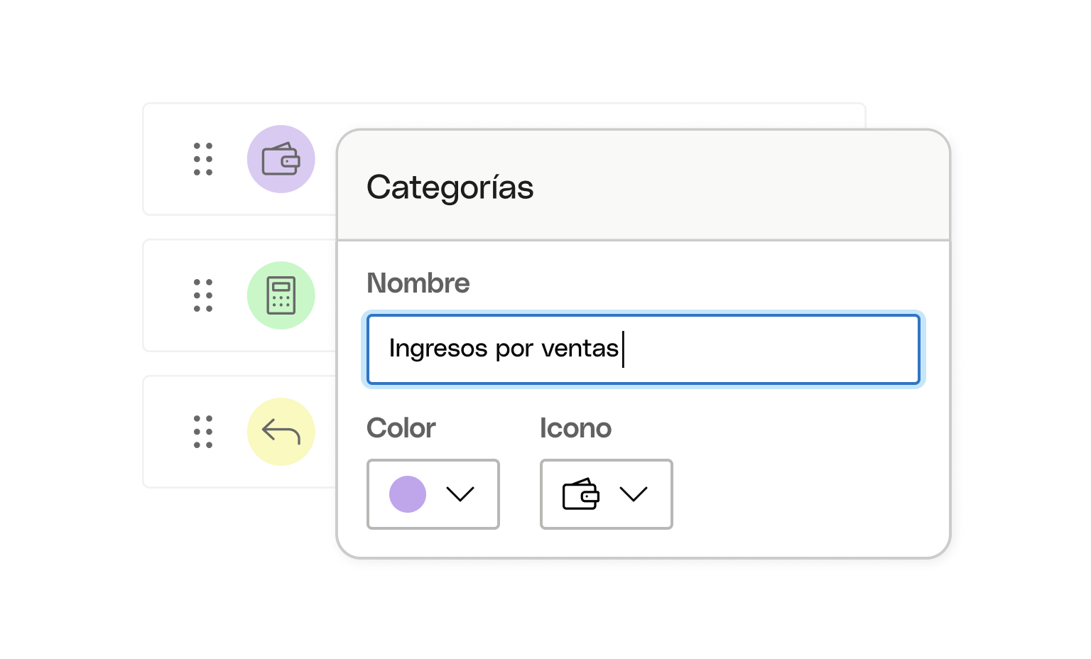 Tarjetas de interfaz web Bento Flujo de efectivo Categorías